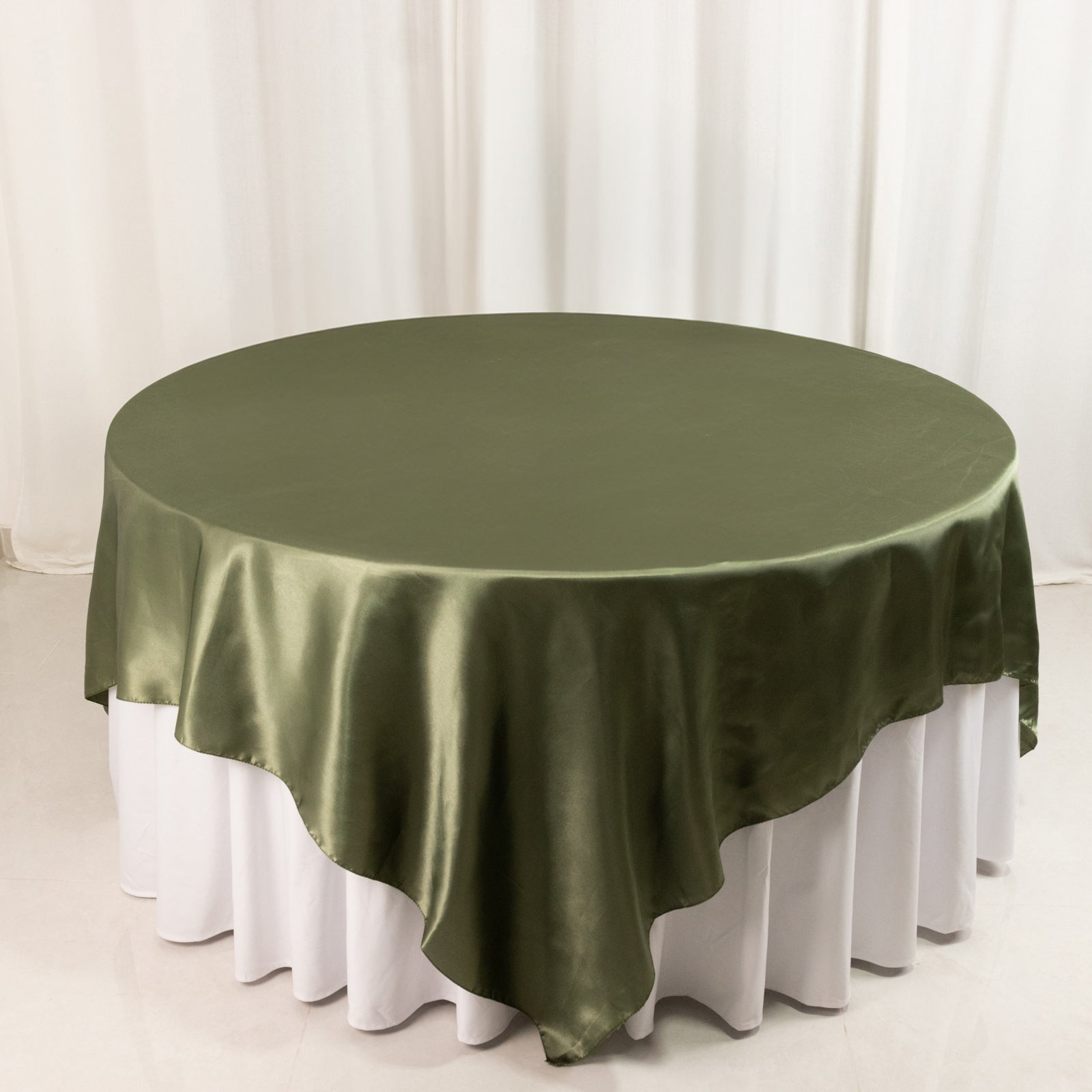 Satin 90x90 Table Overlay Square Tablecloth Dusty Sage Green - Smooth Finish Table Topper