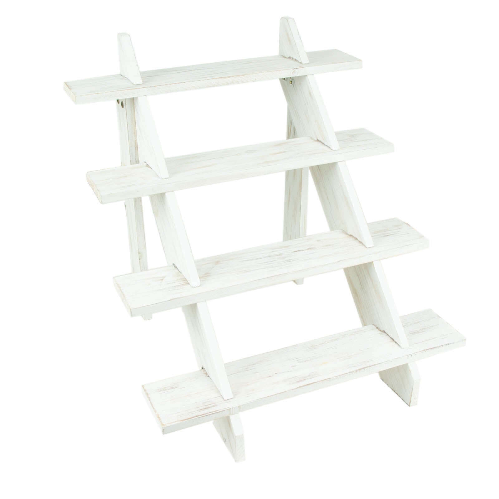 4-Tier Wooden Ladder Shelf Whitewashed Rustic Design - Cascading Stair Step Dessert Display Cupcake Holder 21