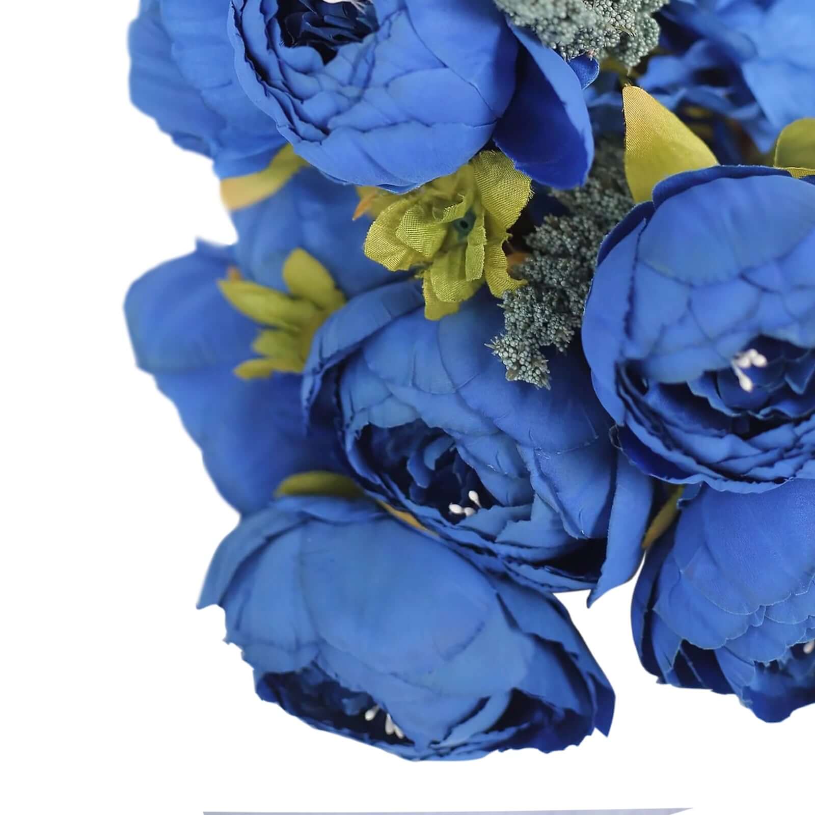 2 Pack 19 Royal Blue Artificial Peony Flower Wedding Bouquets, Faux Silk Flower Arrangements