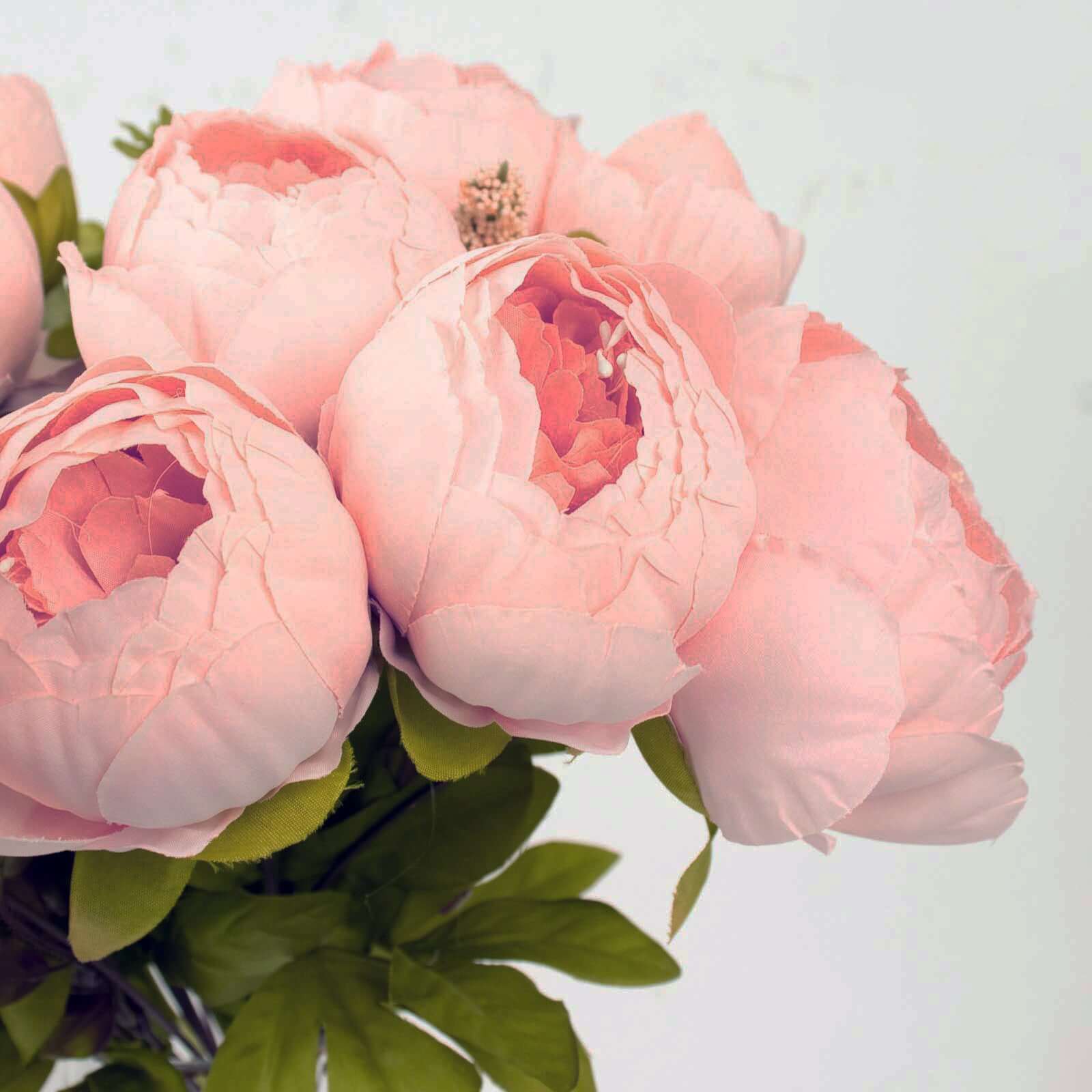 2 Pack 19 Pink Artificial Peony Flower Wedding Bouquets, Faux Silk Flower Arrangements