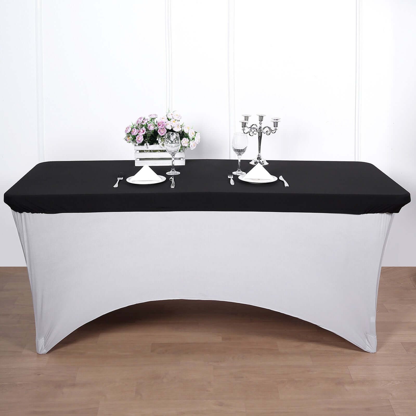 Stretch Spandex 72x30 Rectangle Tablecloth Top Cover Black - Durable Fitted Table Topper Cap