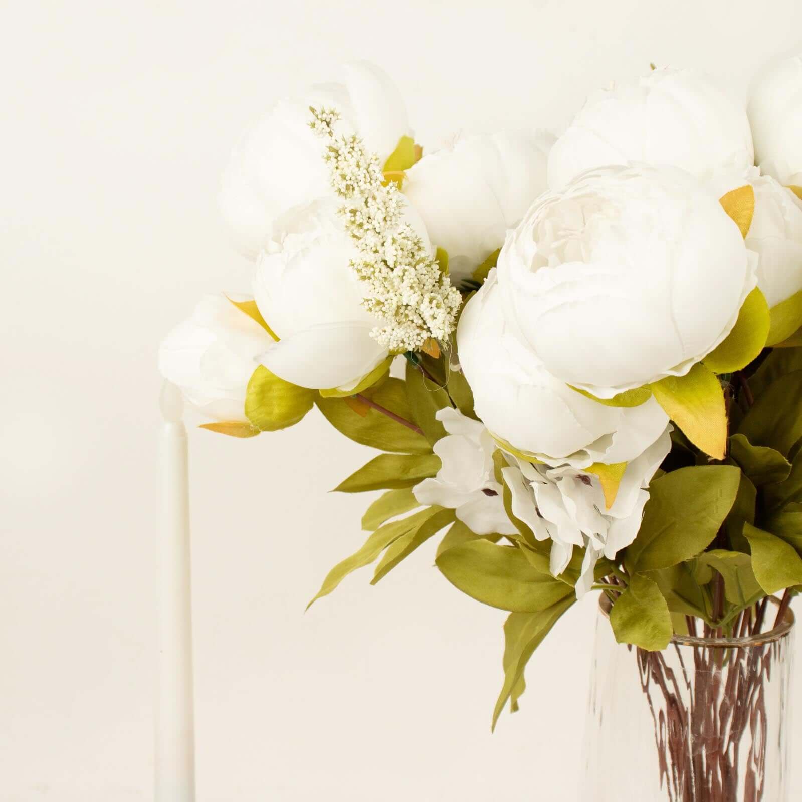 2 Pack 19 White Artificial Peony Flower Wedding Bouquets, Faux Silk Flower Arrangements