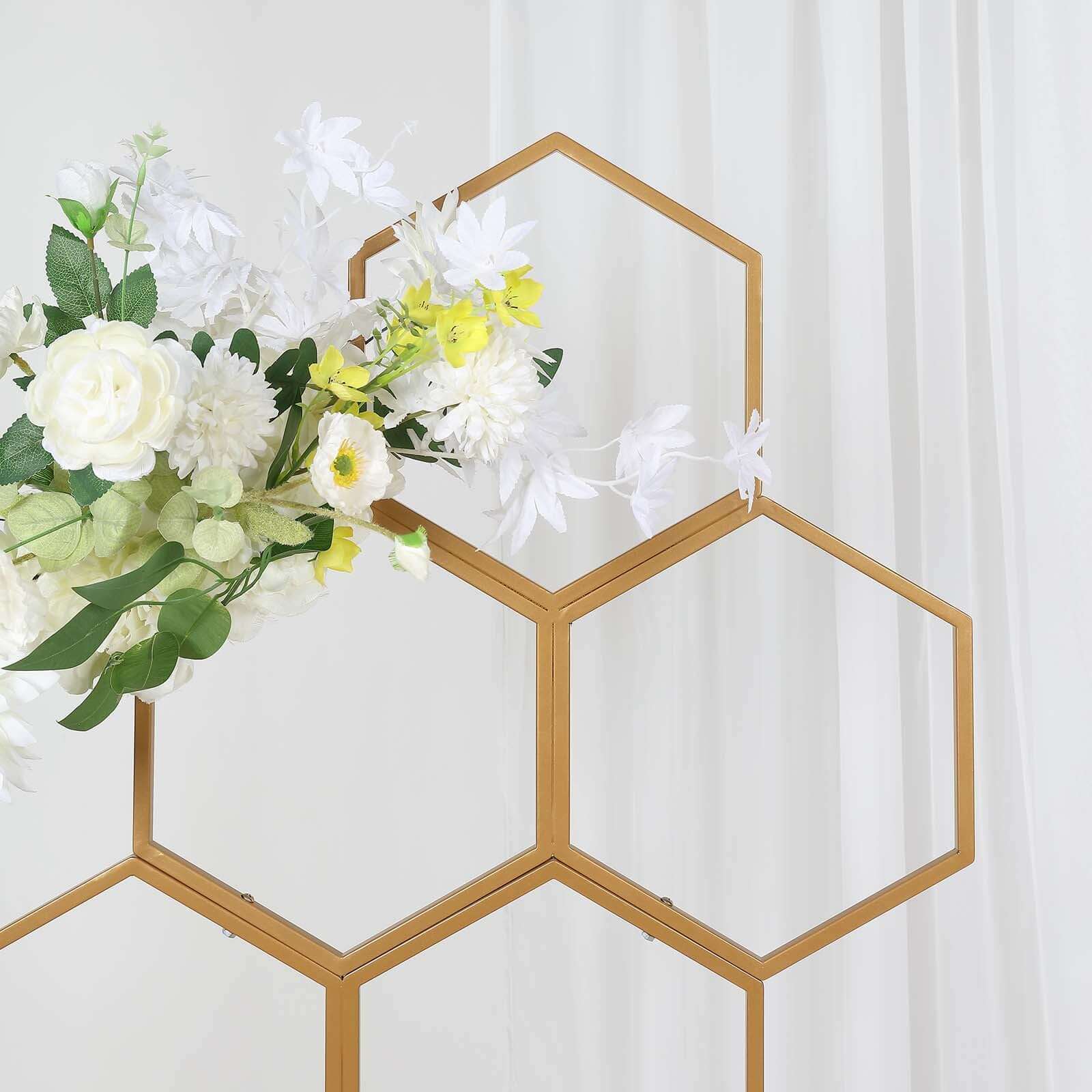 6ft Gold Metal Honeycomb Wedding Flower Frame Backdrop Stand, Floor Standing Balloon Display Arch