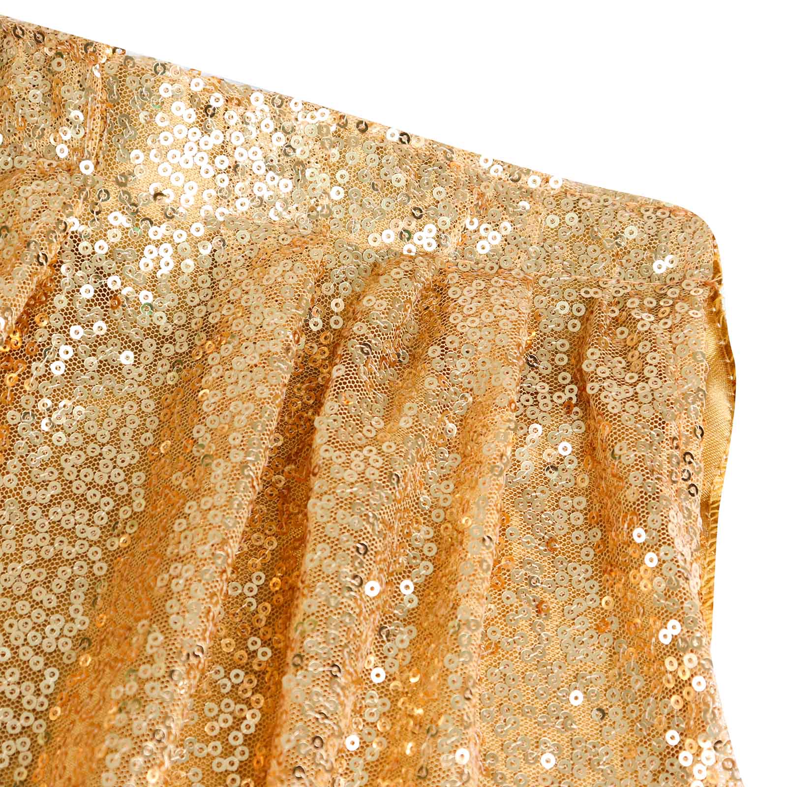 Sequin 17ft Table Skirt Gold - Pleated Satin With Top Velcro Strip - Glitzy Event Decoration