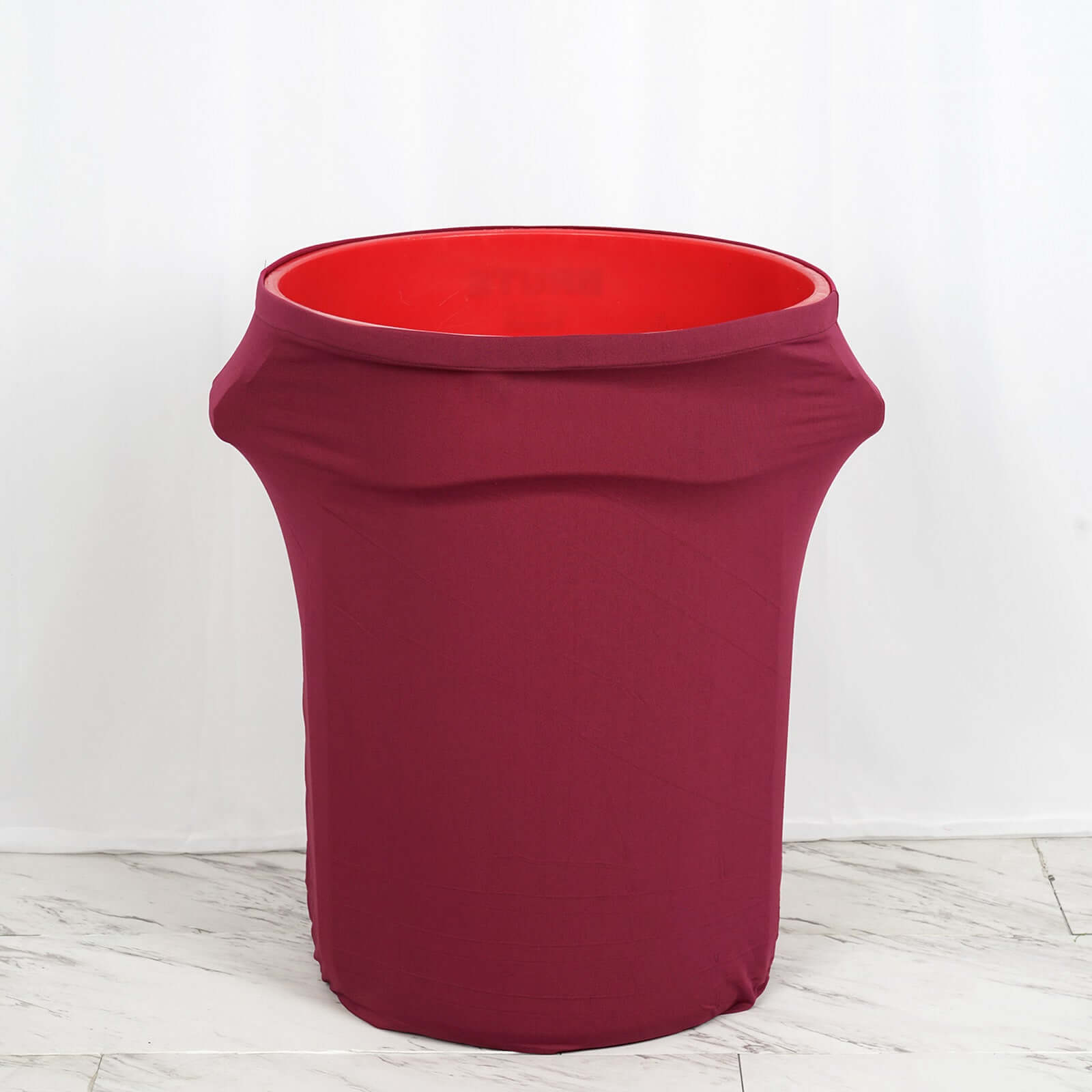 41-50 Gallons Burgundy Stretch Spandex Round Trash Bin Container Cover