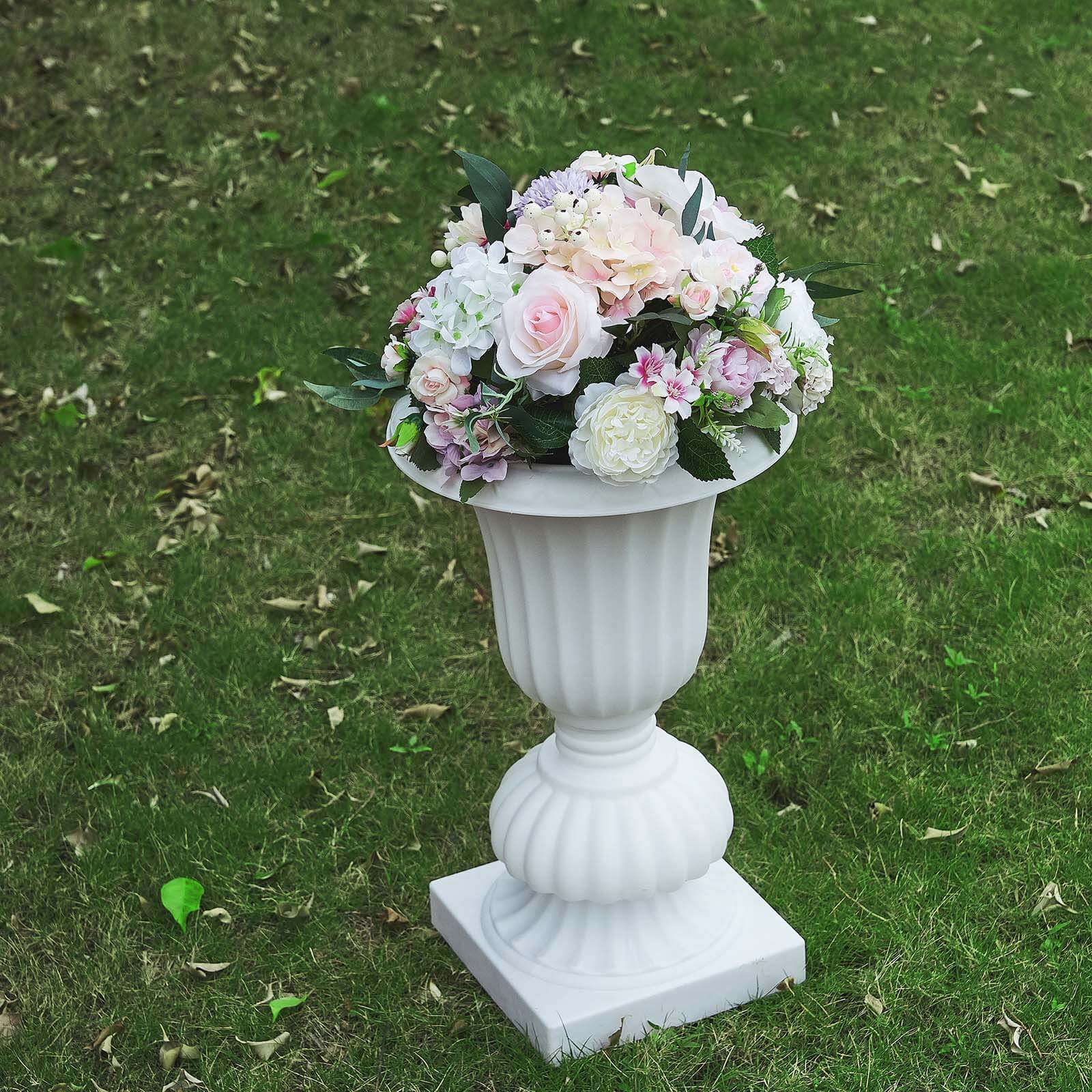 2 Pack 20 White Urn Planter, Floral Pedestal Flower Pot Plant Stand - PVC