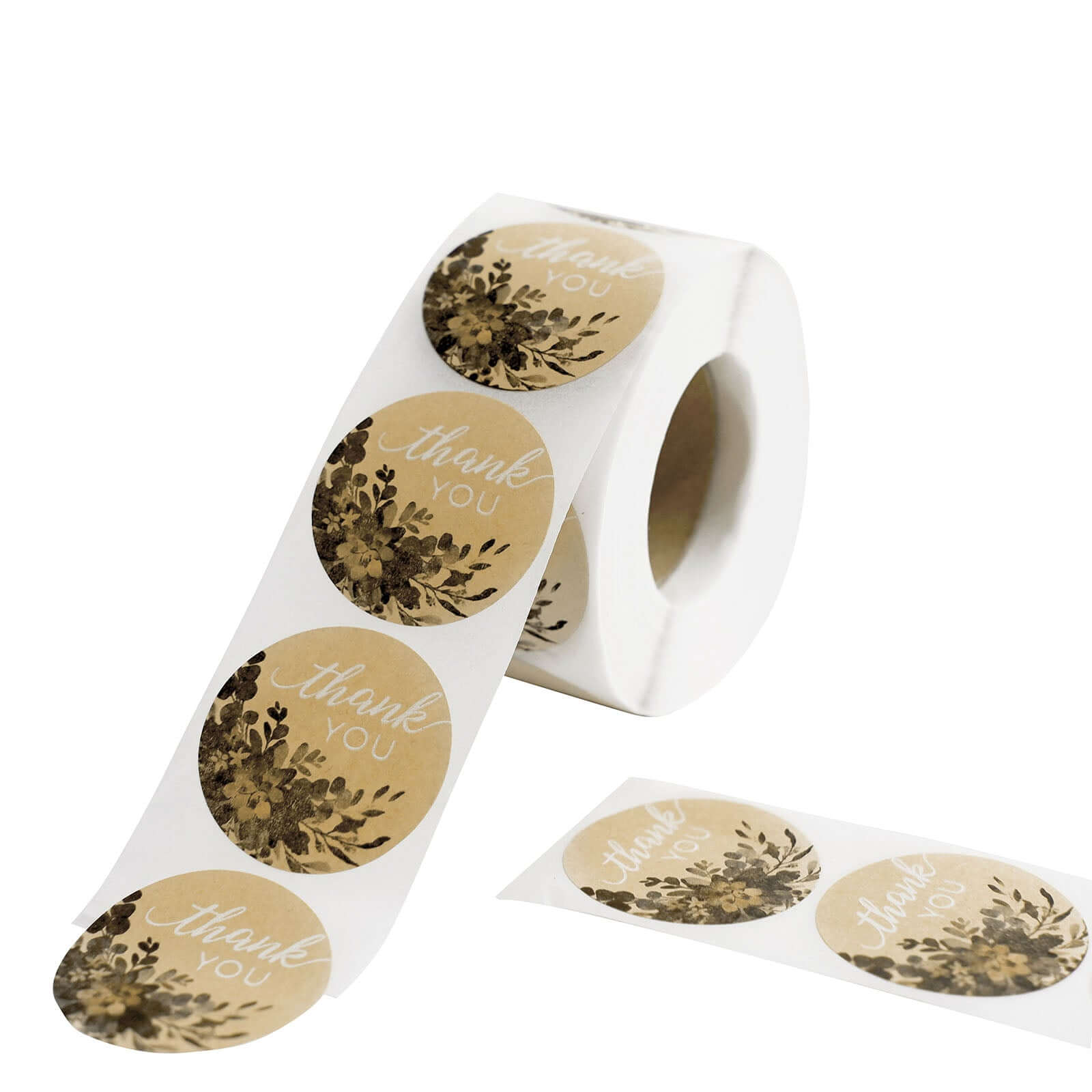 500Pcs 1.5 Thank You White Text With Natural Greenery Stickers Roll Décor Labels and Seals for DIY Envelope - Round