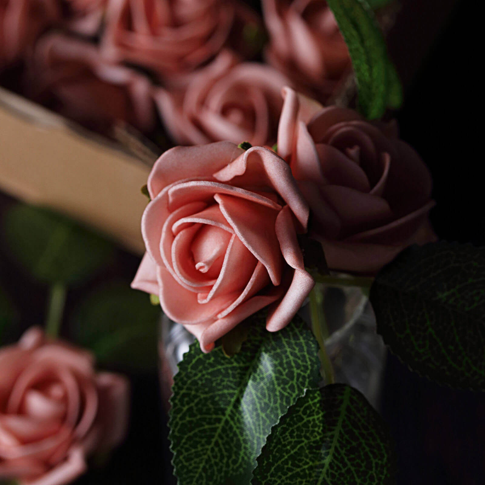 24 Roses 2 Dusty Rose Artificial Foam Flowers With Stem Wire and Leaves