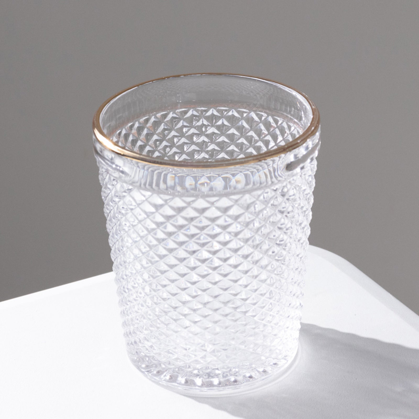 6-Pack Tumbler Glasses Clear Hobnail Design with Gold Rim - Embossed Diamond Pattern Glassware for Drinks & Parties 11oz 4