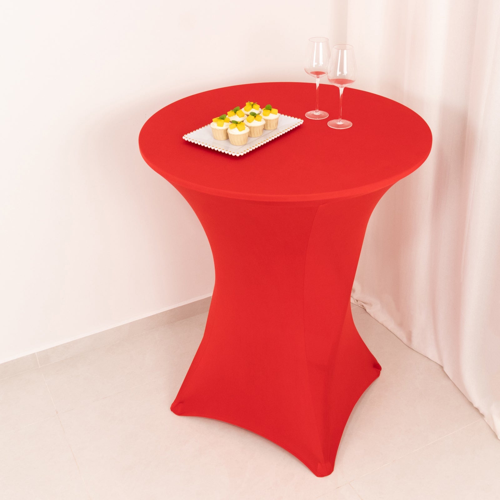 Spandex 33-36 Round Cocktail Table Cover Red - Easy to Maintain Stretch Fitted Highboy Tablecloth