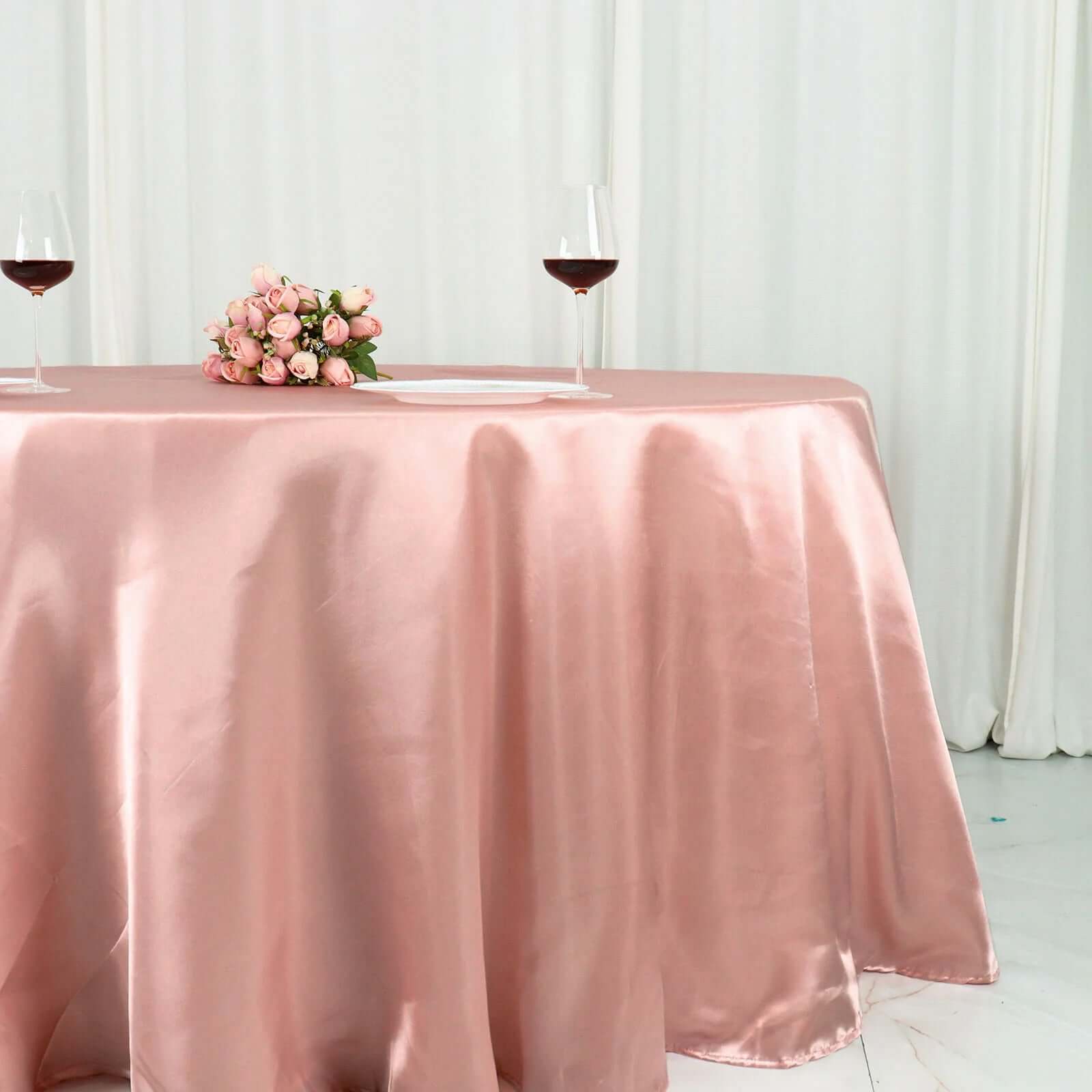 Satin 132 Round Tablecloth Dusty Rose - Stylish Seamless Table Cover