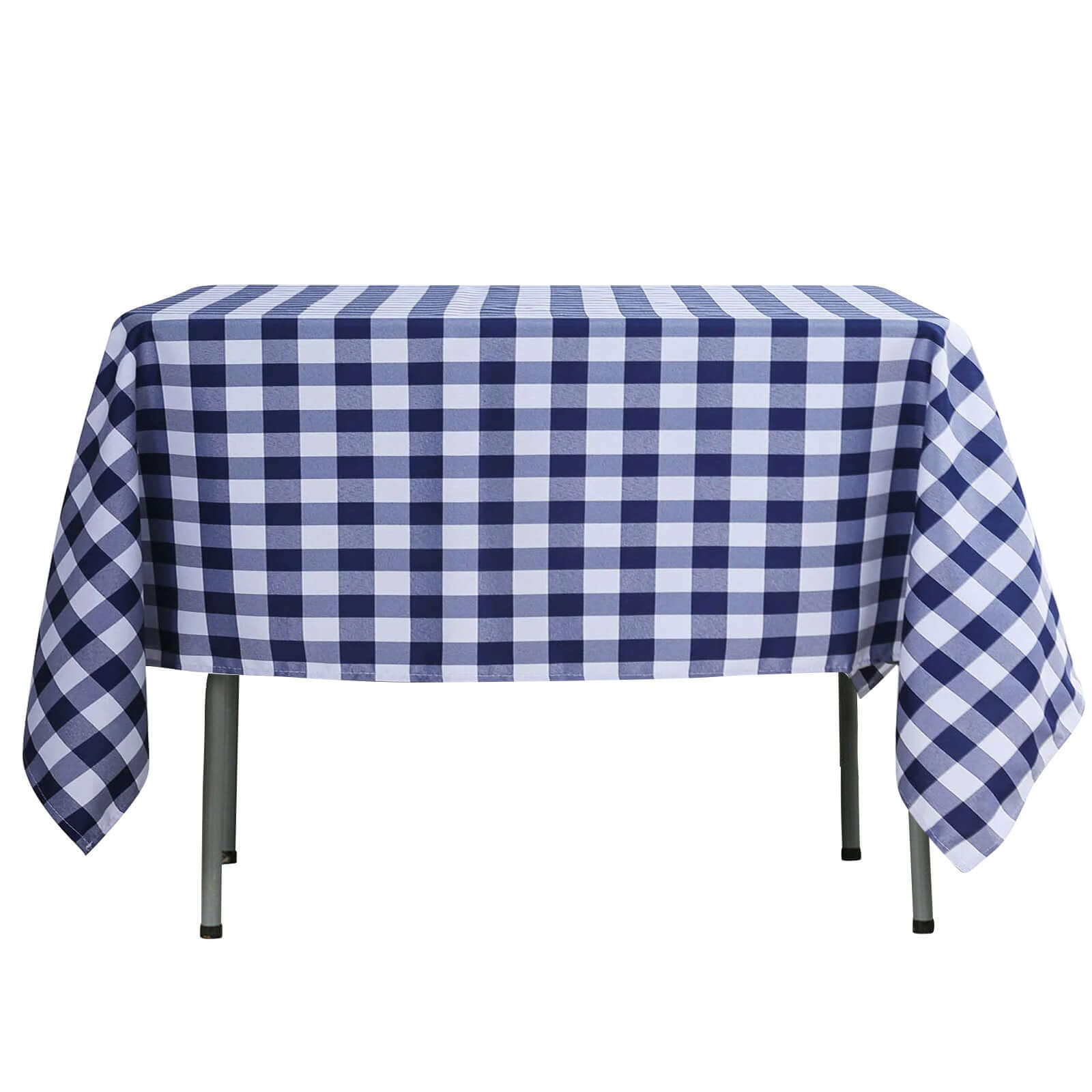 Polyester 54x54 Square Tablecloth White/Navy Blue - Checkered Buffalo Plaid Design for Casual Table Settings