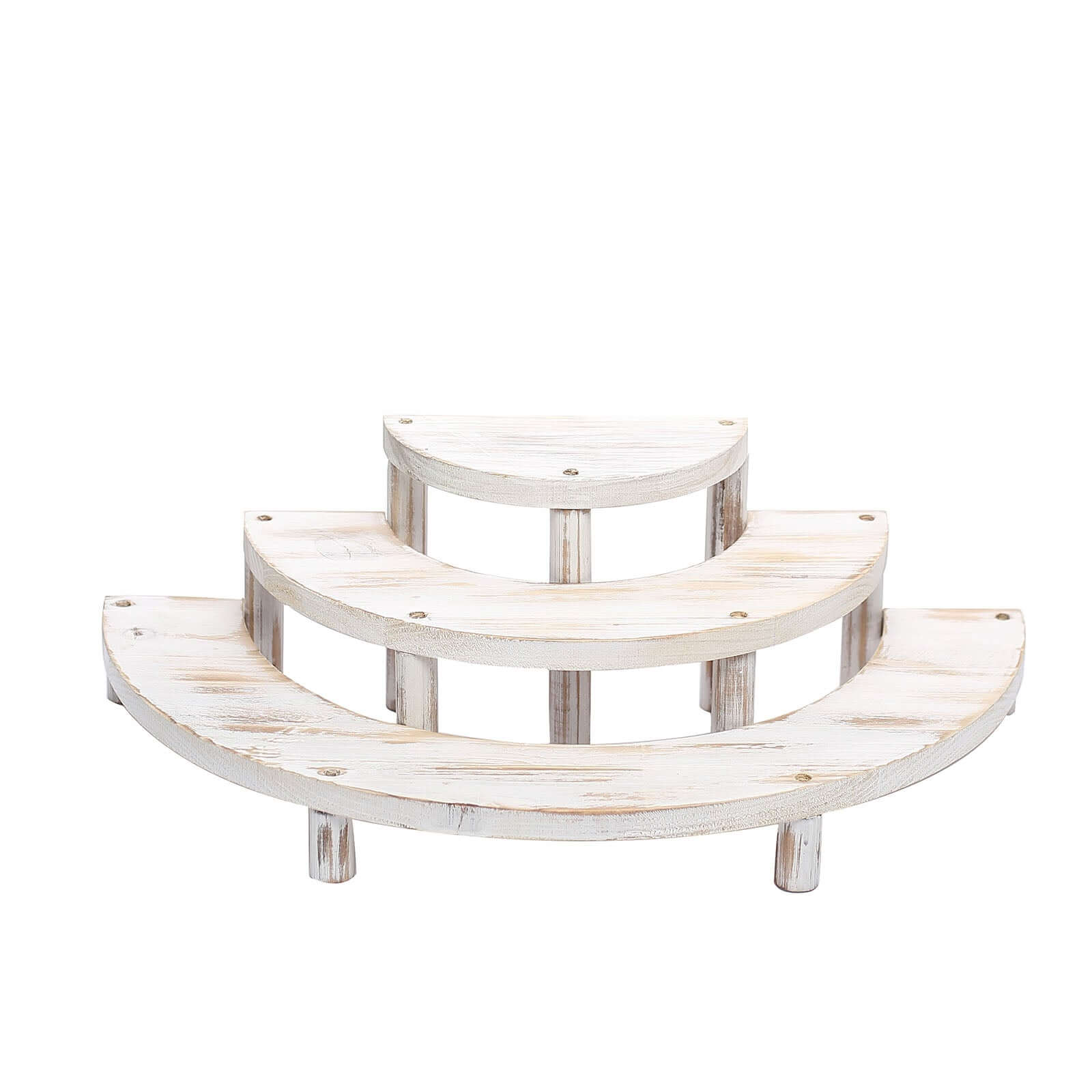 Set of 3 Wooden Dessert Pedestals Rustic Whitewashed 3-Tier Semicircle Design - Half Moon Cupcake Display Risers 7, 13, 18