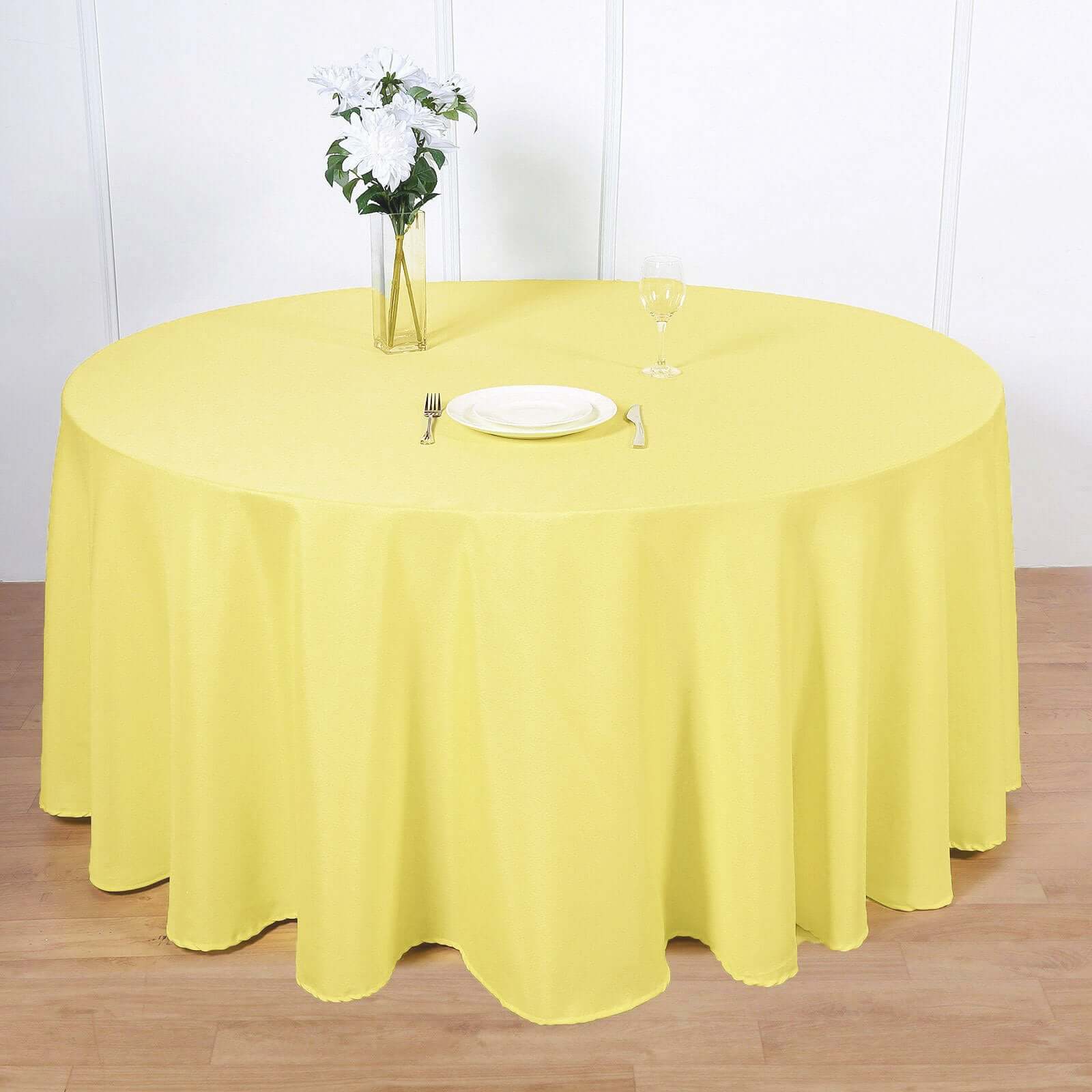 Polyester 120 Round Tablecloth Yellow - Seamless Wrinkle-Resistant Table Cover