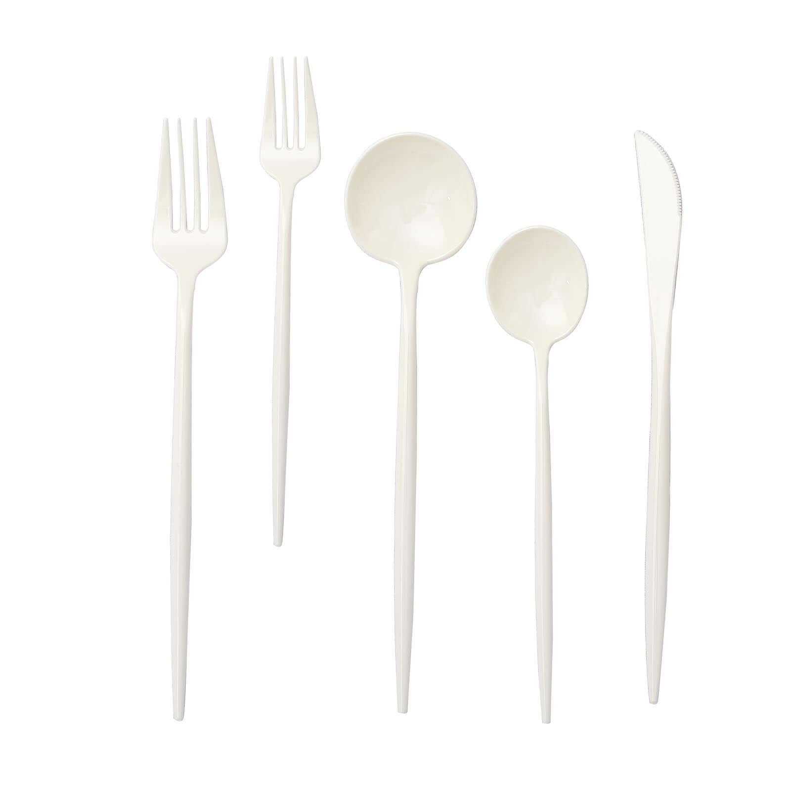 50-Pack Plastic Utensil Set Ivory - Premium Disposable Heavy Duty Sleek Flatware