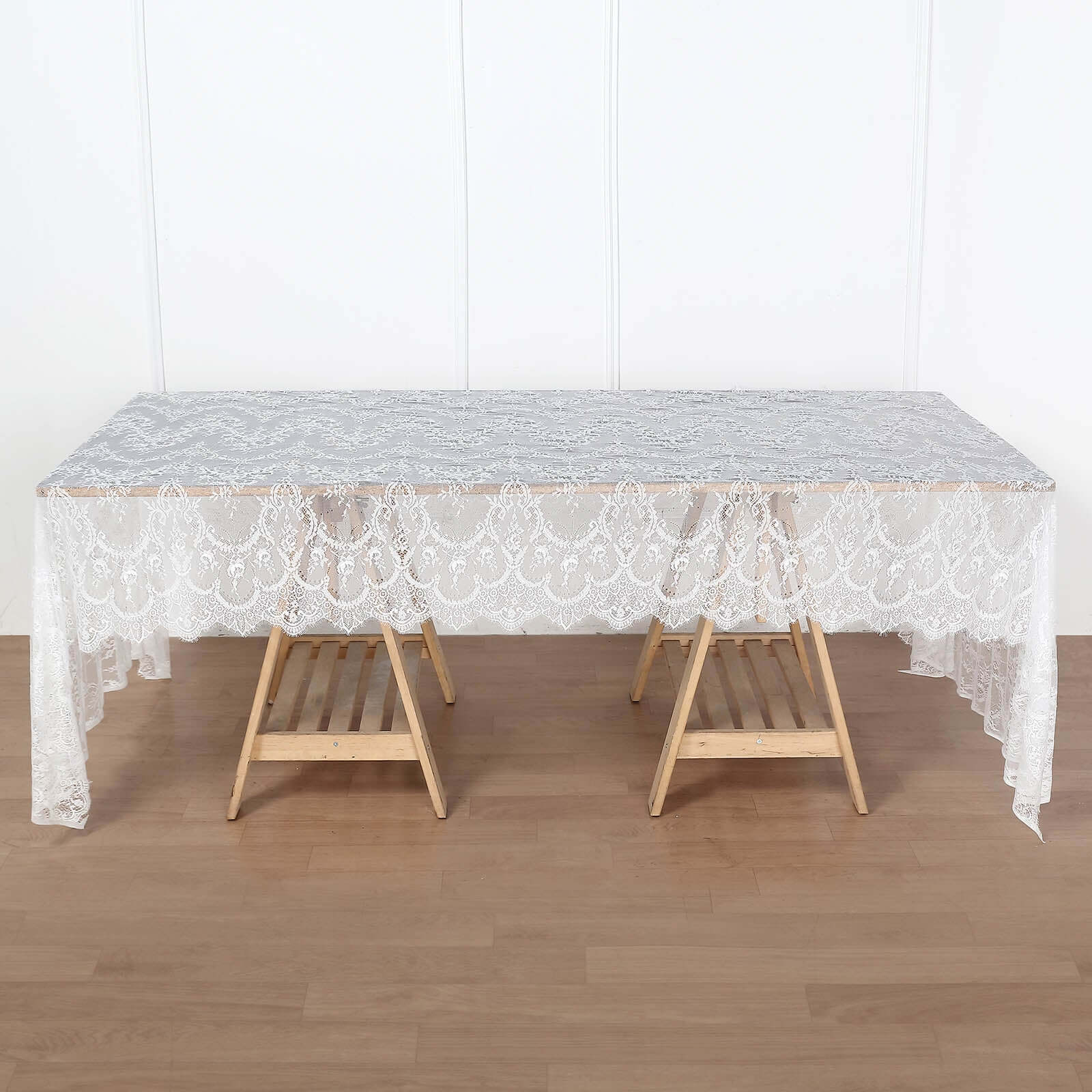 Lace 60x120 Rectangle Tablecloth White - Vintage Lace Design with Scalloped Frill Edges for Refined Occasions