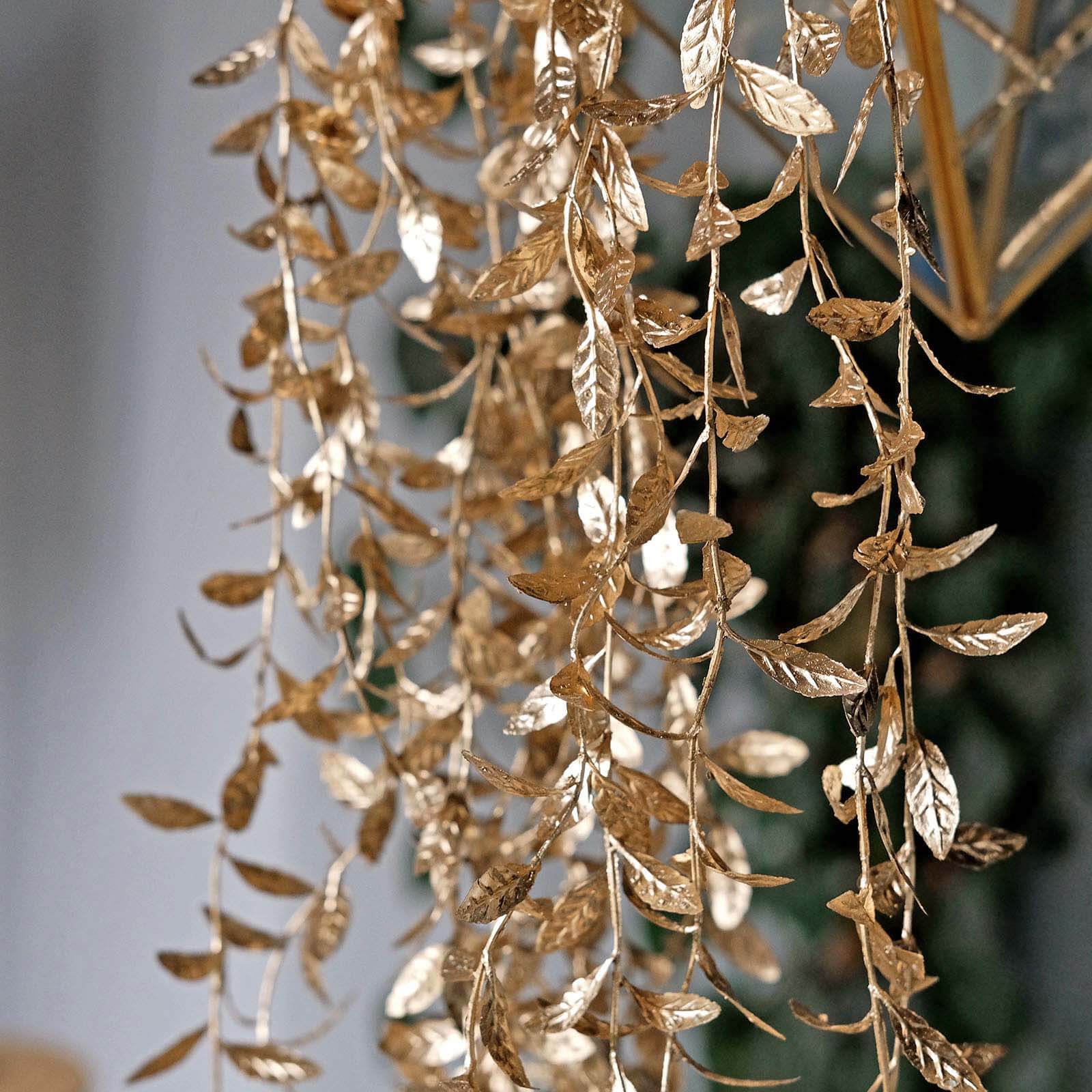 2-Pack Artificial Hanging Ivy Leaf Stem Garlands Metallic Gold - UV Resistant & Maintenance Free Faux Decorative Willow Vines 41