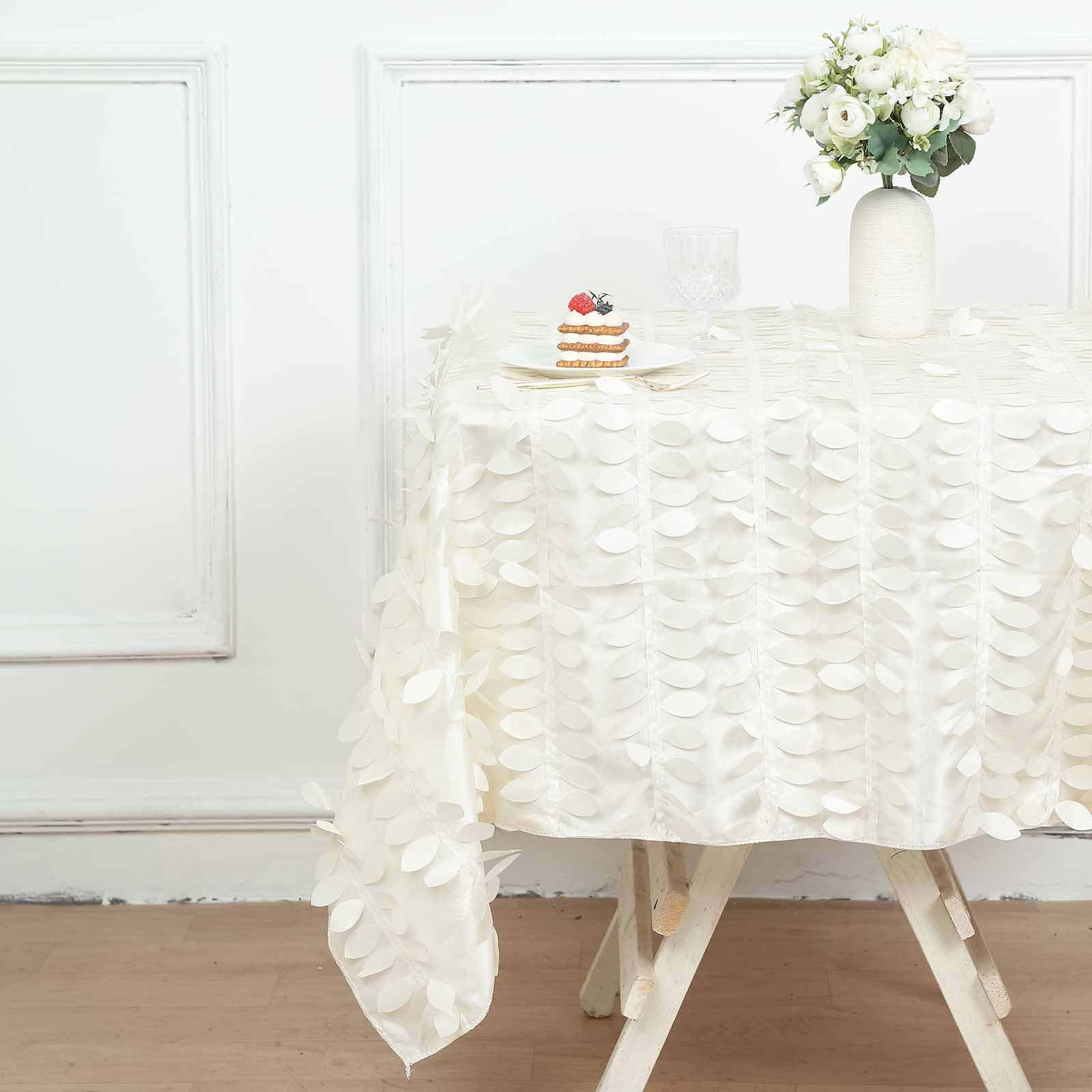 Taffeta 54x54 Square Tablecloth Ivory 3D Leaf Petal Table Cover