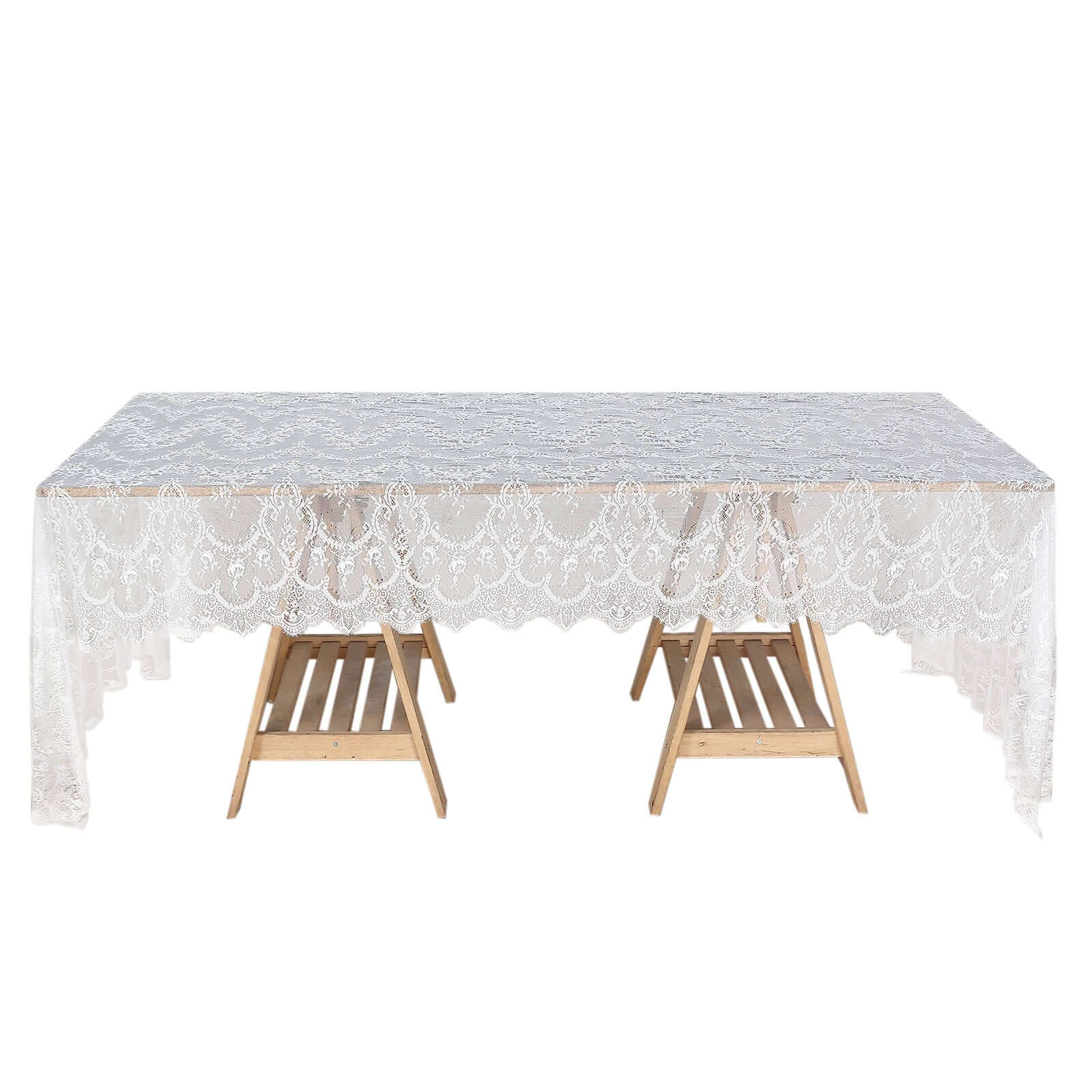 Lace 60x120 Rectangle Tablecloth White - Vintage Lace Design with Scalloped Frill Edges for Refined Occasions