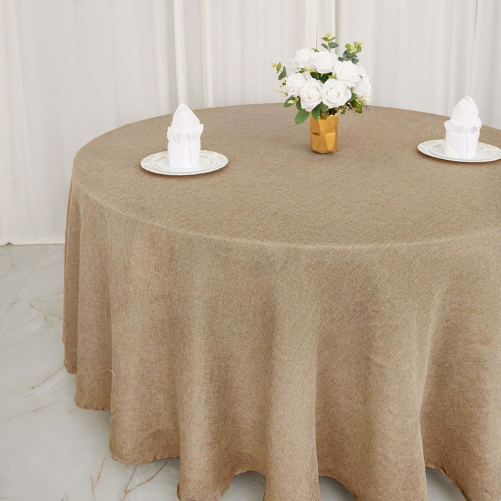 Faux Burlap Jute 120 Round Tablecloth Natural - Rustic Seamless Event Table Linen