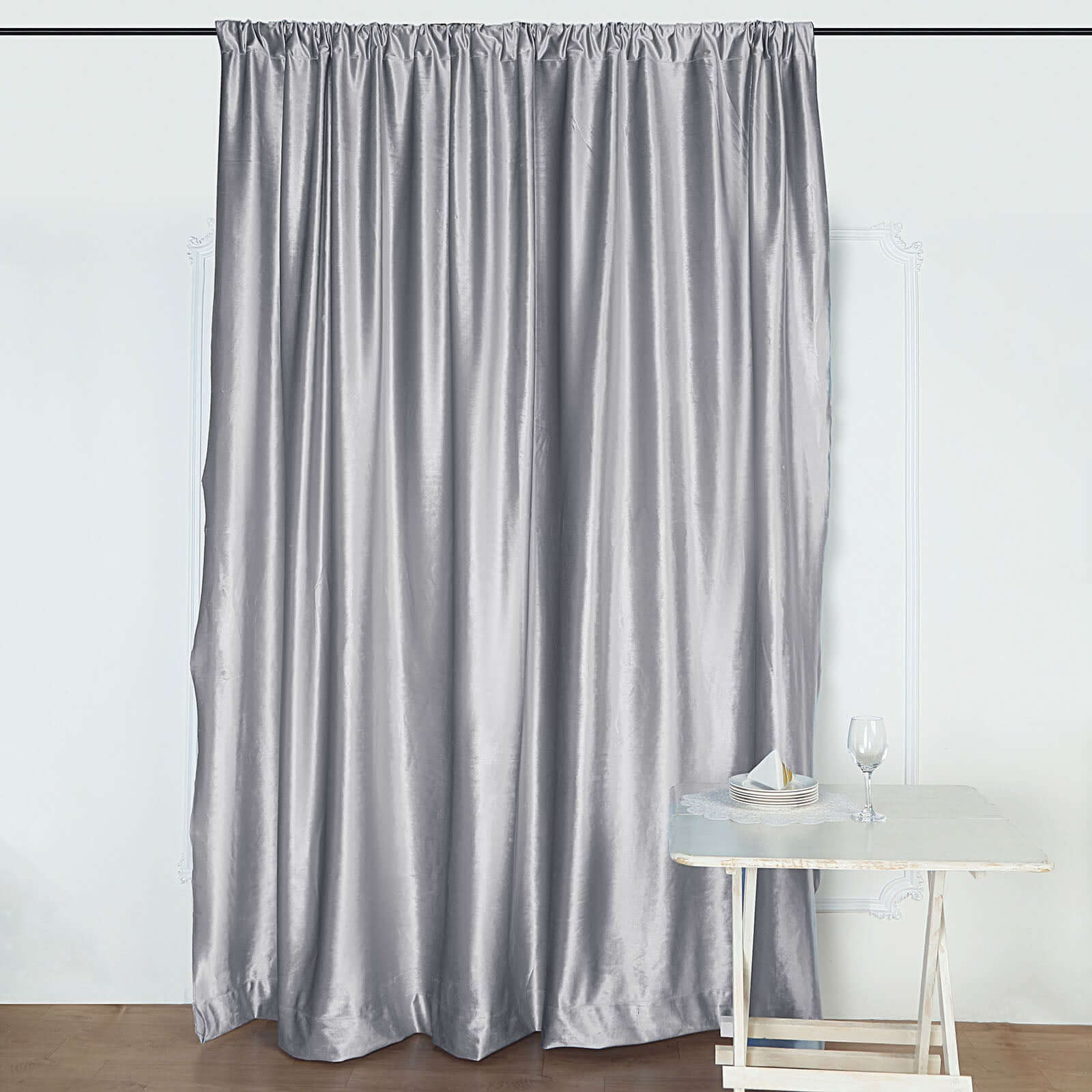 8ftx8ft Silver Premium Smooth Velvet Event Curtain Drapes, Privacy Backdrop Event Panel with Rod Pocket