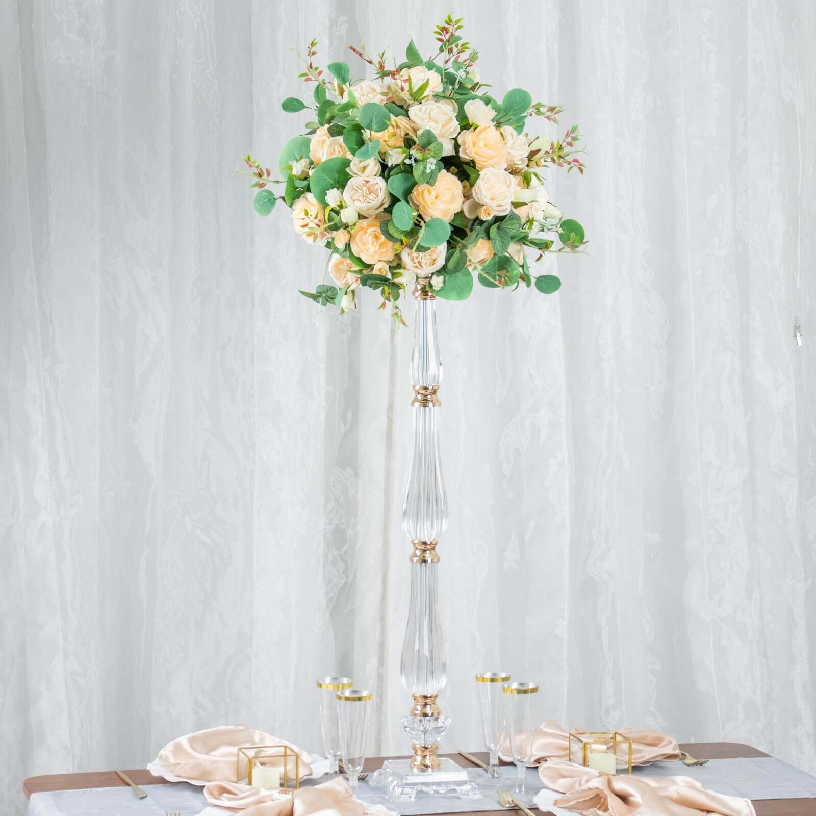 Acrylic Crystal Pillar Candle Stand Gold/Clear - Table Centerpiece and Wedding Flower Bowl Pedestal 32