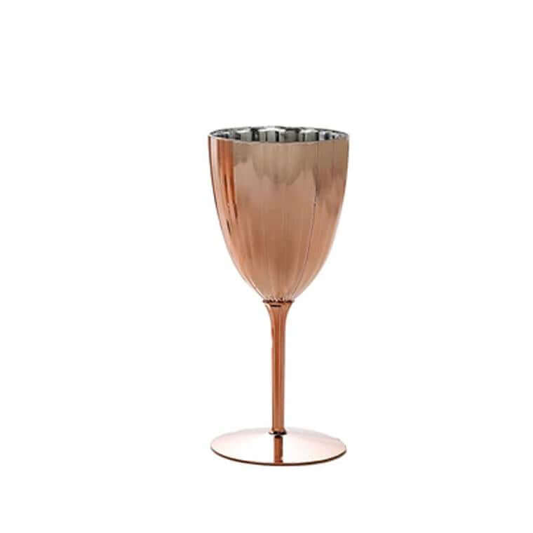 6-Pack Plastic Wine Glasses in Metallic Rose Gold - Classy Disposable Goblets for Parties, Receptions & Banquets 8oz