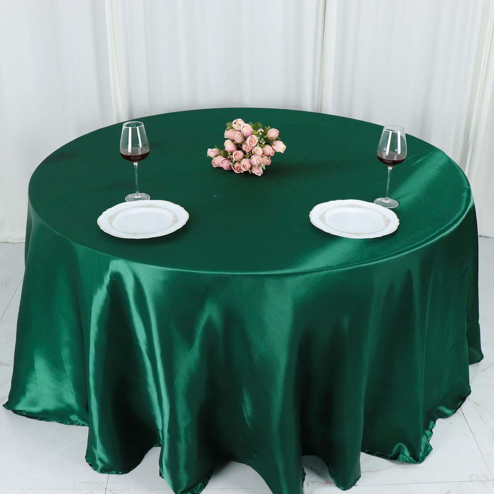 Satin 132 Round Tablecloth Hunter Emerald Green - Stylish Seamless Table Cover