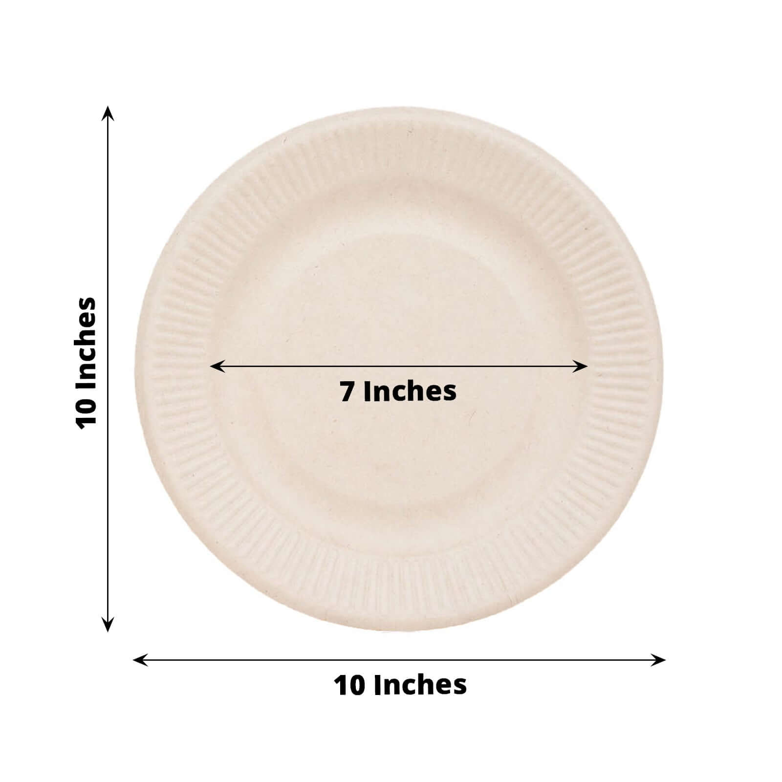 50-Pack Bagasse 10 Round Dinner Plates in Natural with Ribbed Rim - Eco Friendly Biodegradable Sugarcane Party Plates for Events