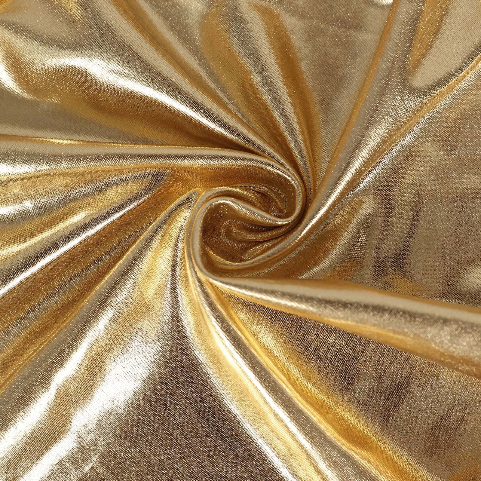 Spandex Cocktail Table Top Cover Fitted Metallic Gold - Stretchy & Wrinkle Free Topper for Weddings & Events