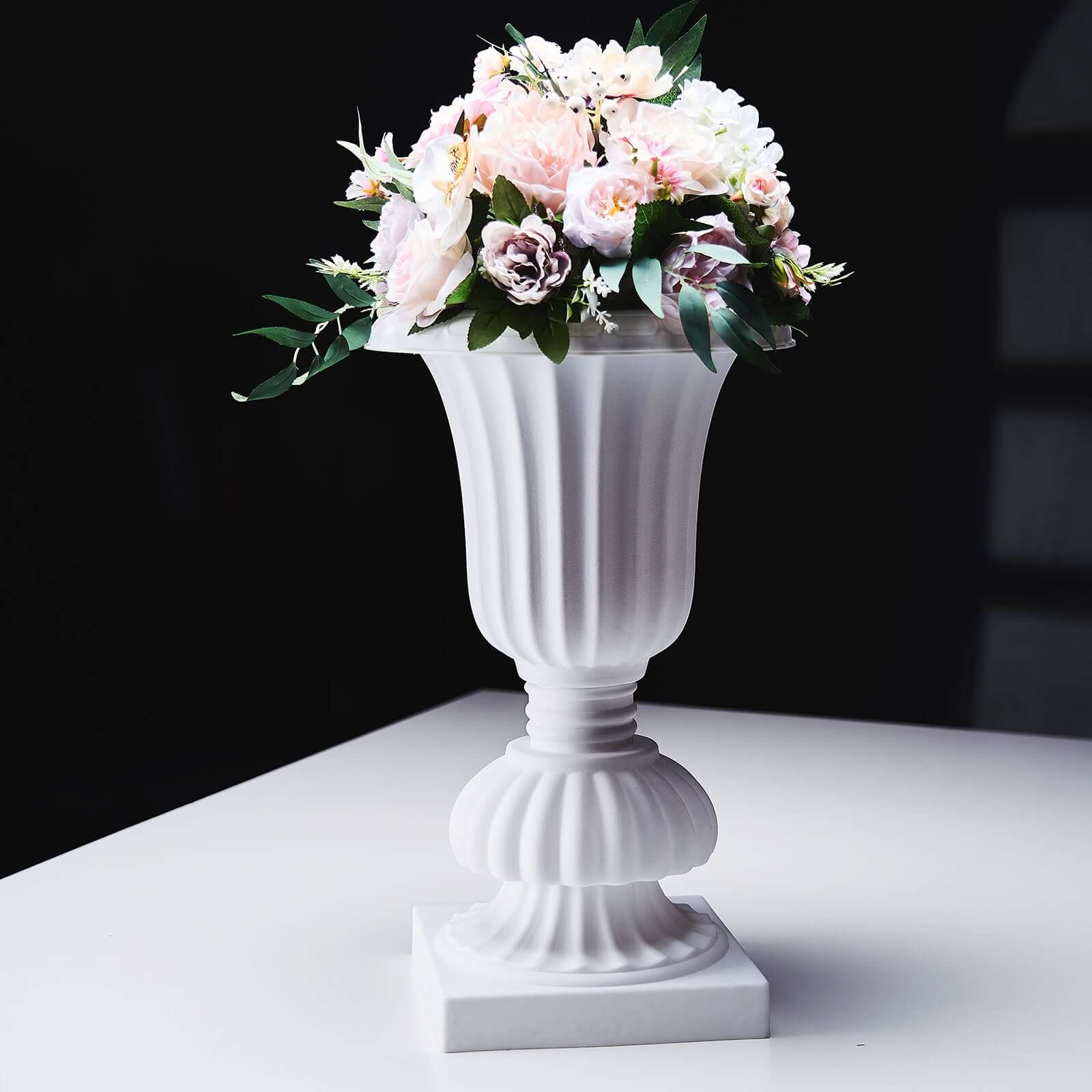 2 Pack 20 White Urn Planter, Floral Pedestal Flower Pot Plant Stand - PVC