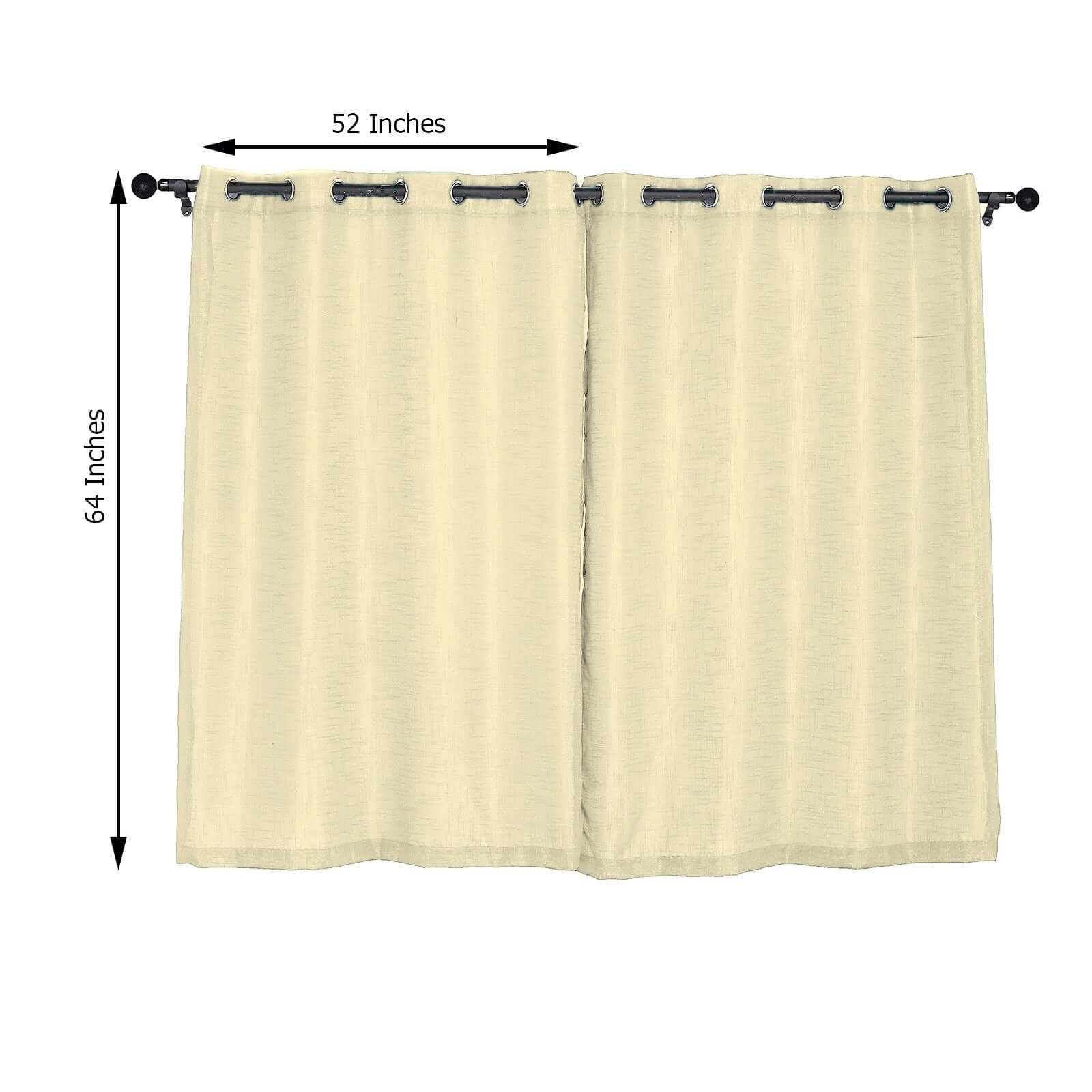 2 Pack Handmade Ivory Faux Linen Curtains 52x64, Curtain Panels With Chrome Grommets