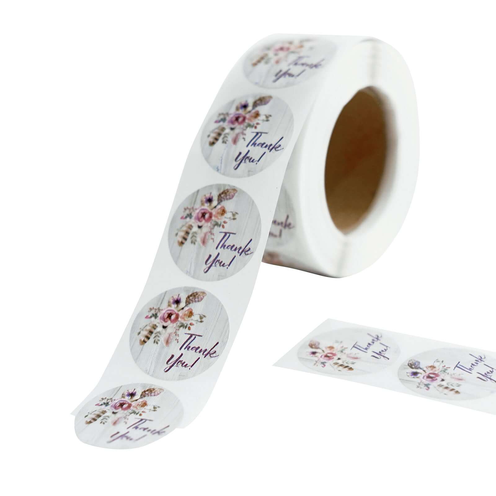 500Pcs 1 Thank You Rustic Floral Boho Chic Stickers Roll, Labels For DIY Envelope Seal - Round