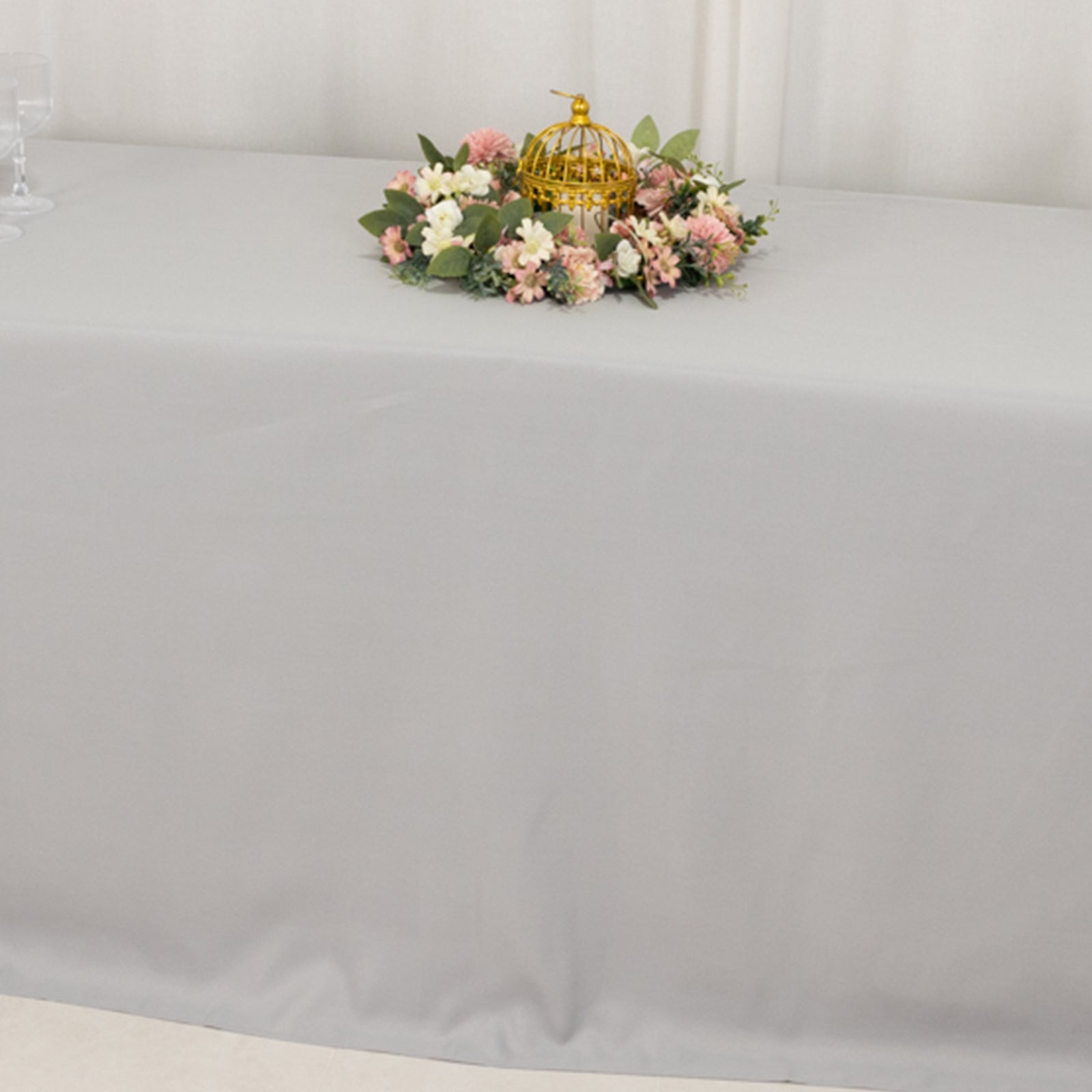 Premium Polyester 90x156 Rectangle Tablecloth Silver - Seamless 220GSM Stain-Resistant Table Cover