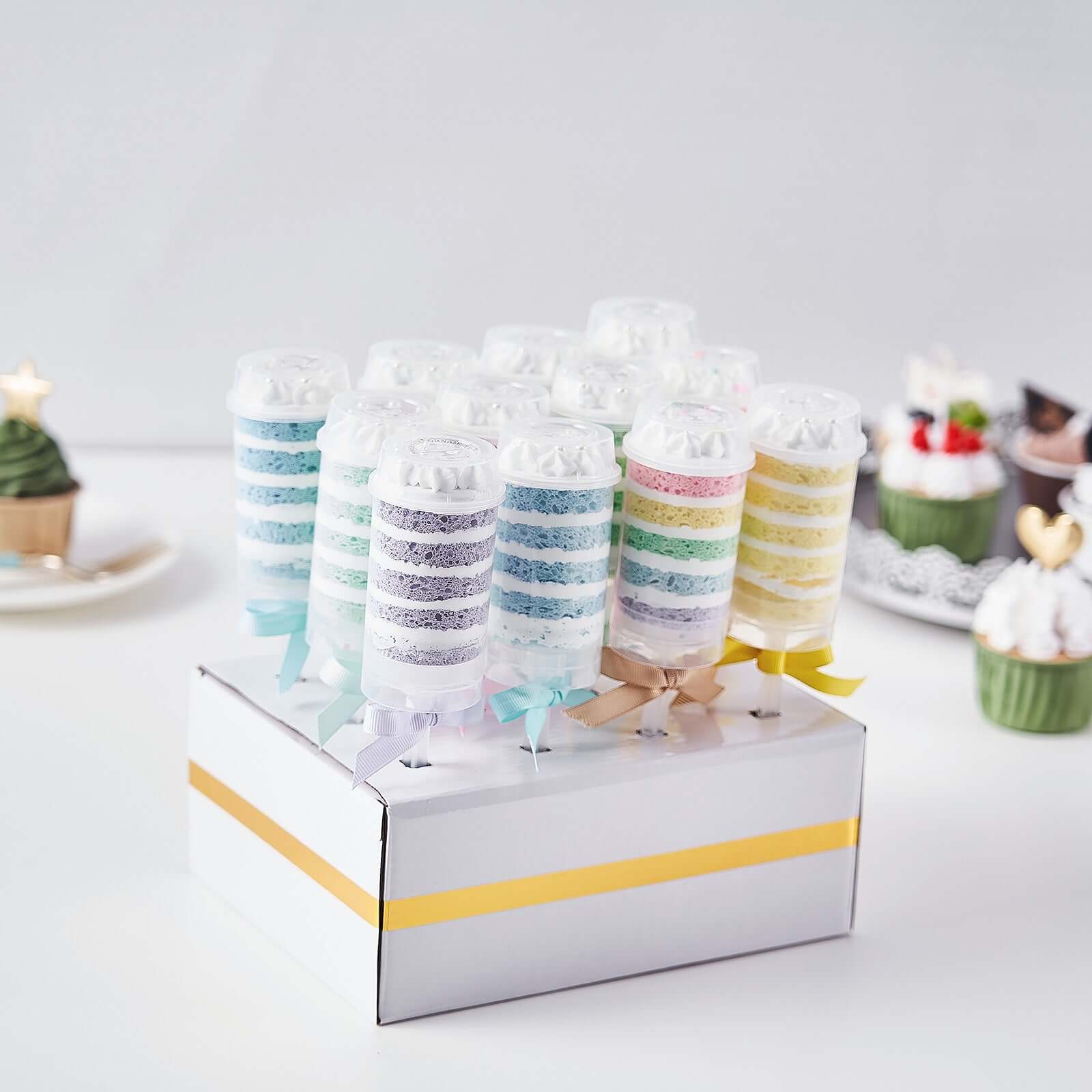 12-Pack Plastic Cake Push-Up Pops Clear with Holder - Easy-to-Use Push Pop Containers for Layered Desserts Jello & Candy Displays
