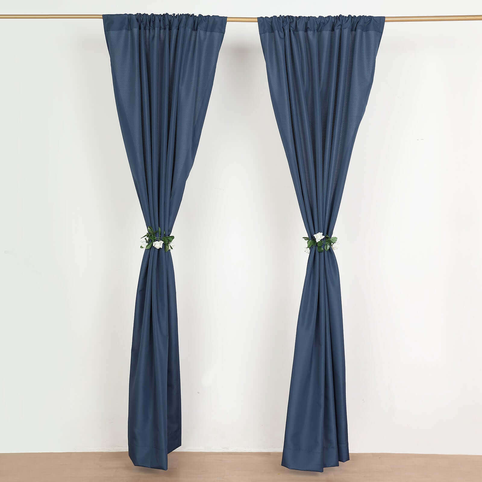 2 Pack Navy Blue Polyester Event Curtain Drapes, 10ftx8ft Backdrop Event Panels With Rod Pockets 130 GSM