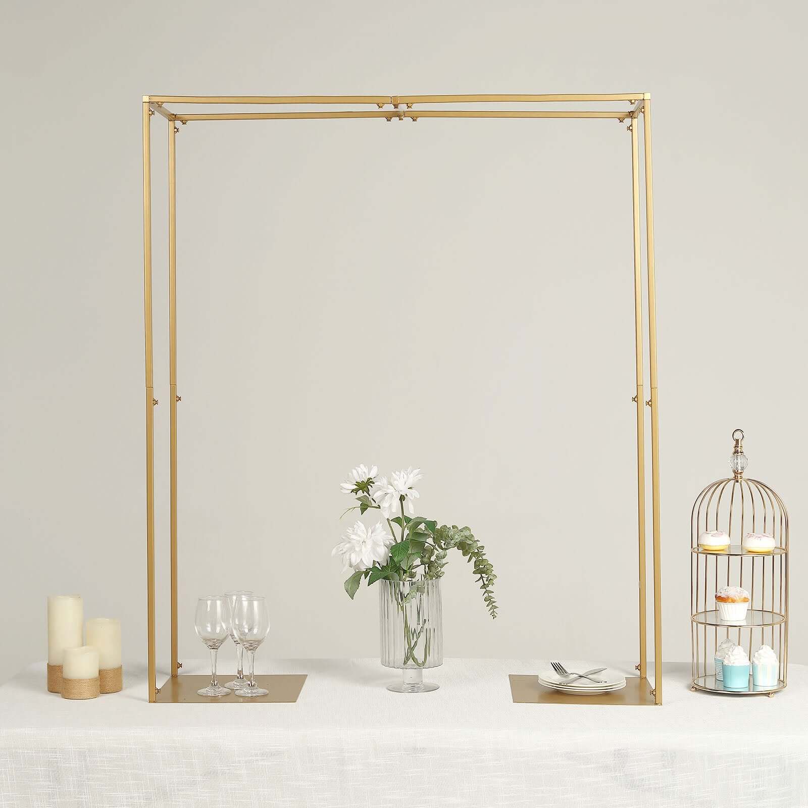 Adjustable Flower Arch Gold Metal Over-The-Table Frame - Wedding Display 48 Tall