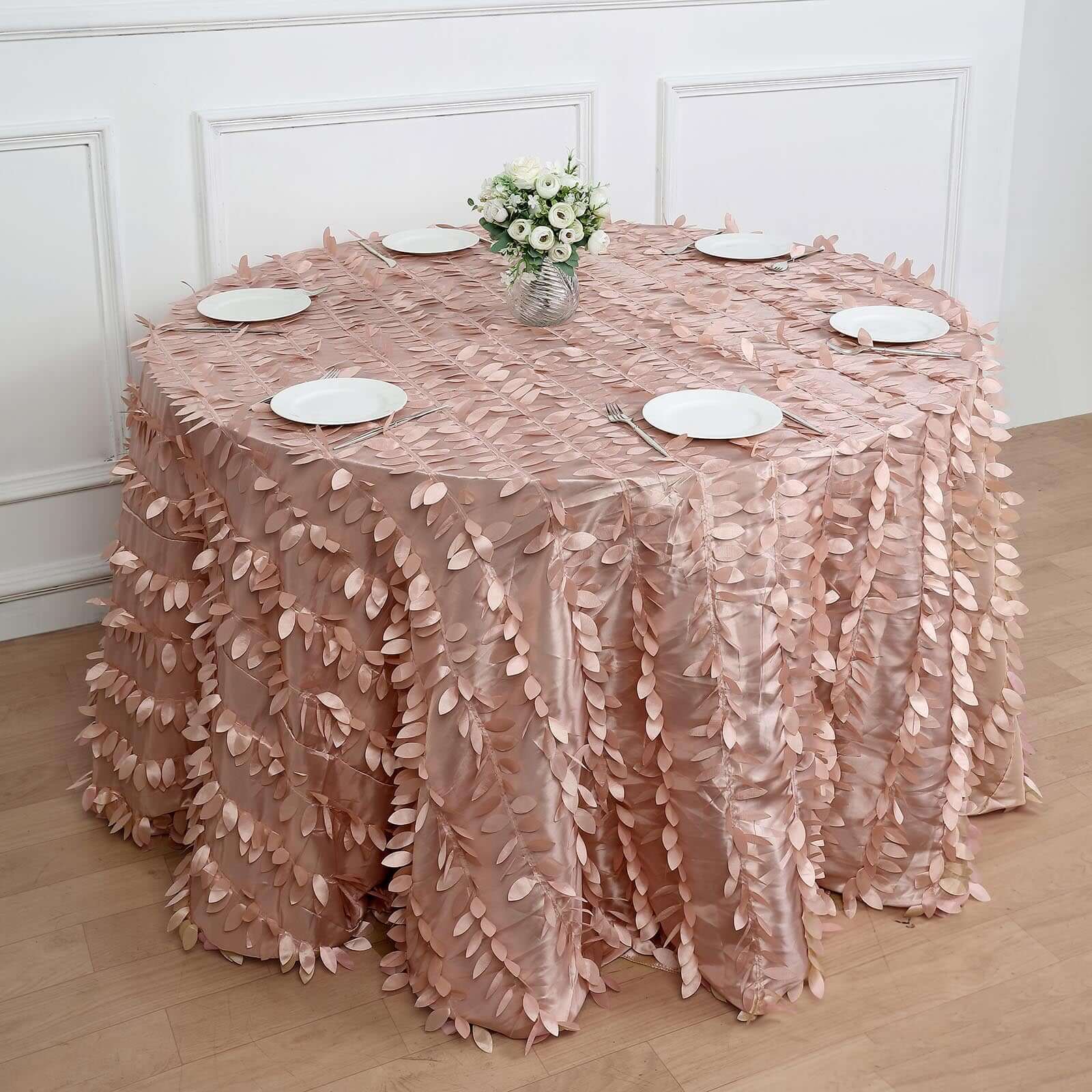 Taffeta 120 Round Tablecloth Dusty Rose | 3D Leaf Petal Design Seamless Table Cover