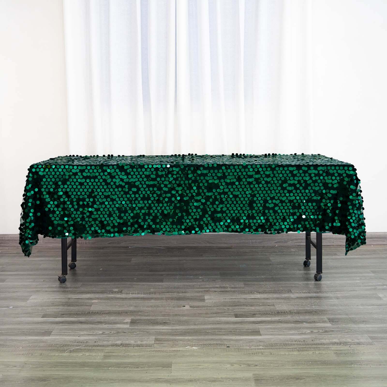 Sequin 60x102 Rectangle Tablecloth Hunter Emerald Green - Big Payette Design for Modern Gatherings