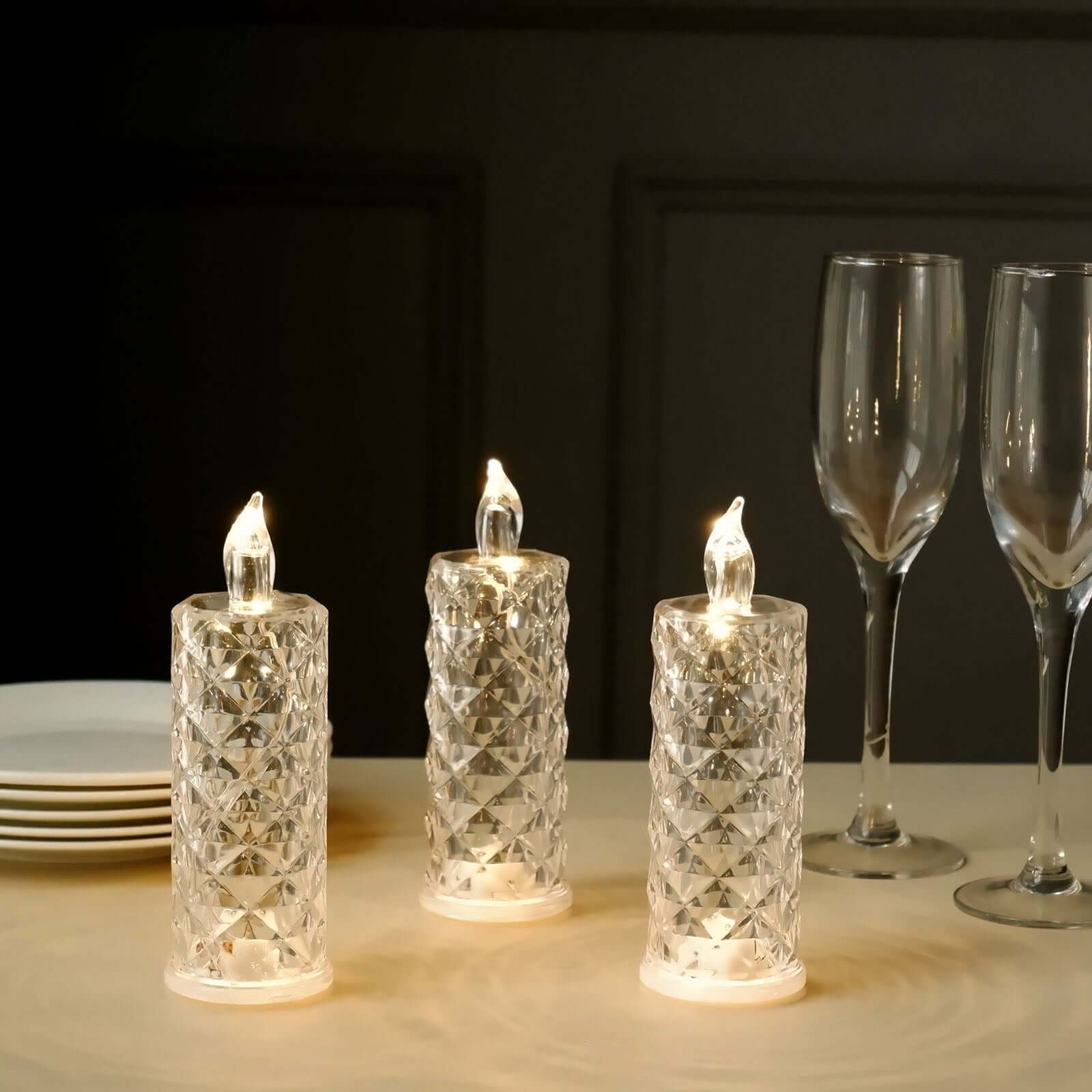 3-Pack LED Flameless Candle Lights Rose Halo Acrylic Diamond Pattern Warm White - Pillar Lamps 6