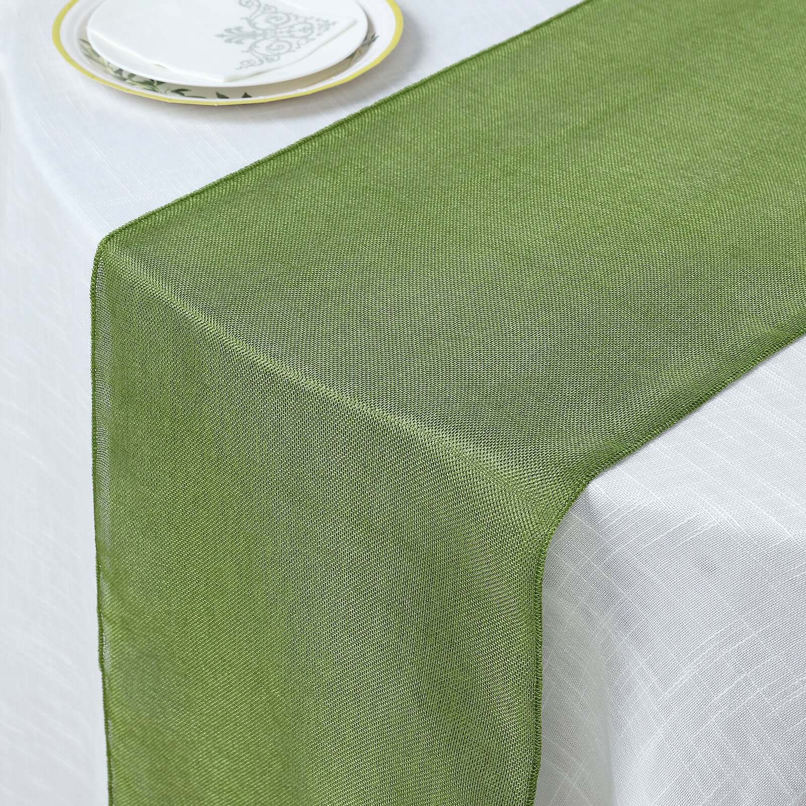 Faux Linen 14x108 Table Runner Moss Green - Rustic Style Table Decor