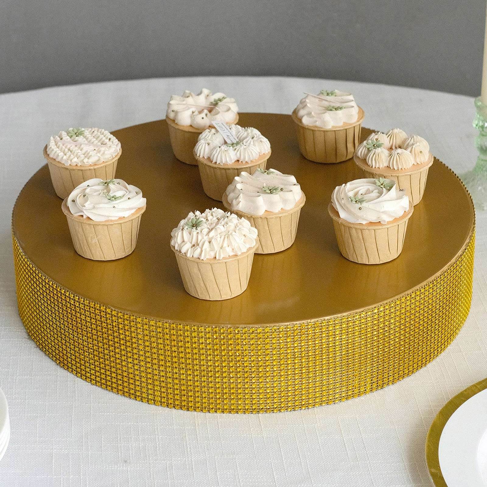 Metal Pedestal Cake Stand Round Design with Rhinestones Gold - Cupcake Holder and Dessert Table Centerpiece 16