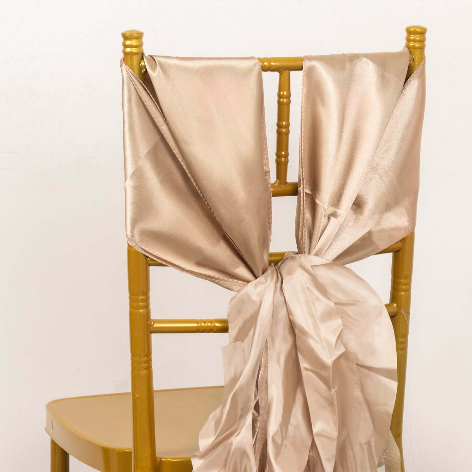 5 Pack Chiffon Satin Chair Sashes Nude - Easy to Install Ruffled Curly Willow