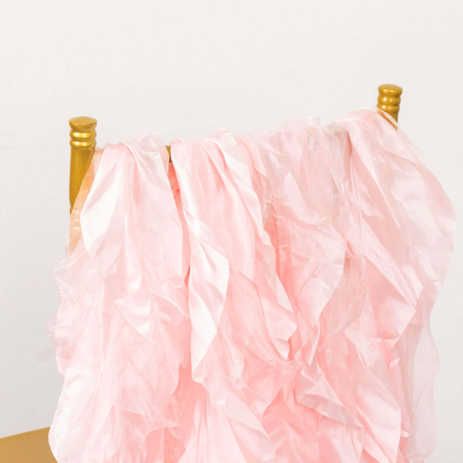 5 Pack Chiffon Satin Chair Sashes Blush - Easy to Install Ruffled Curly Willow