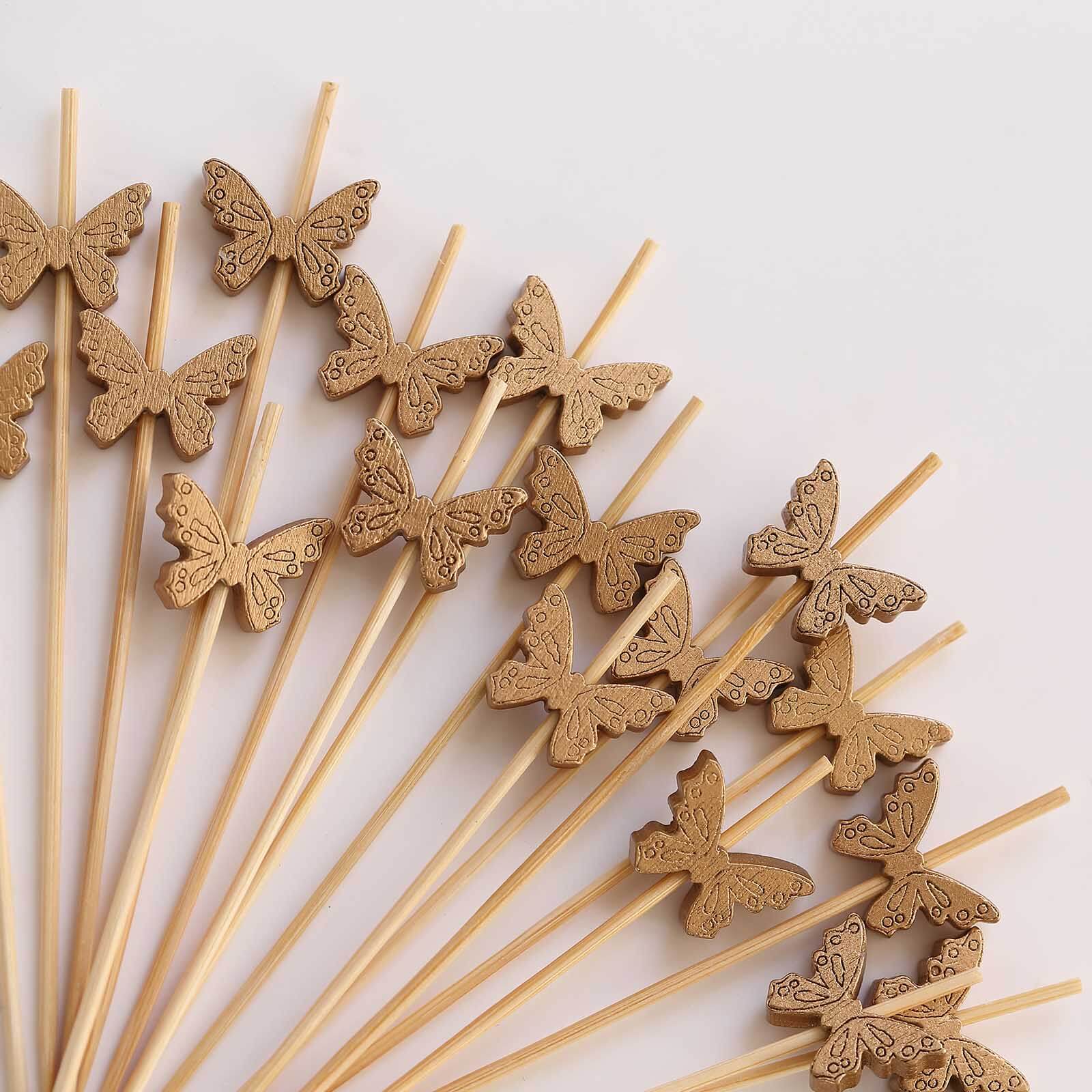 100-Pack Bamboo Cocktail Sticks Butterfly Design Eco Friendly Natural - Biodegradable Party Picks 5