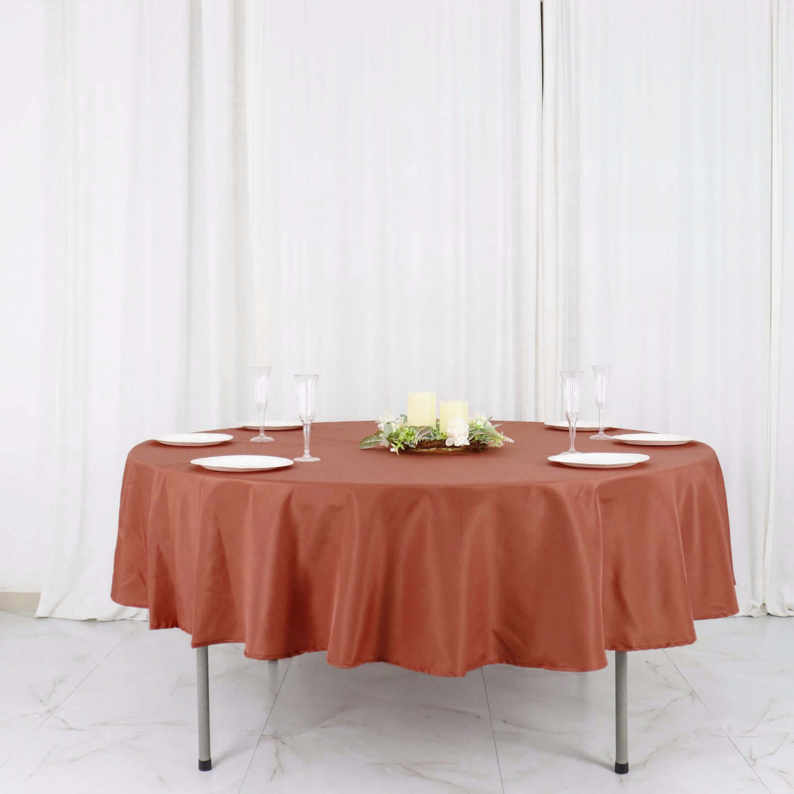 Polyester 90 Round Tablecloth Terracotta (Rust) - Stain & Wrinkle-Resistant Table Cover