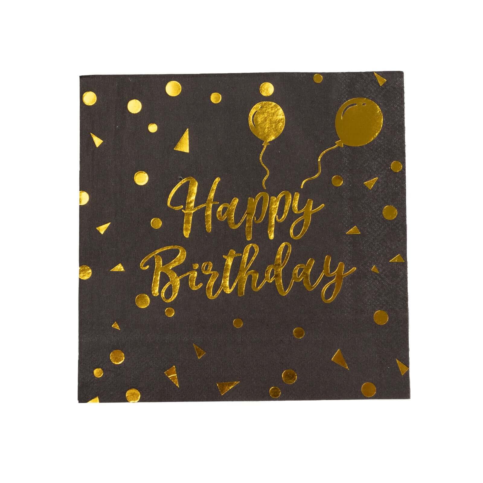 20-Pack Paper Beverage Napkins with Happy Birthday Foil Print Black/Gold - 2 Ply Disposable 18GSM Soft Party Napkins 6.5x6.5