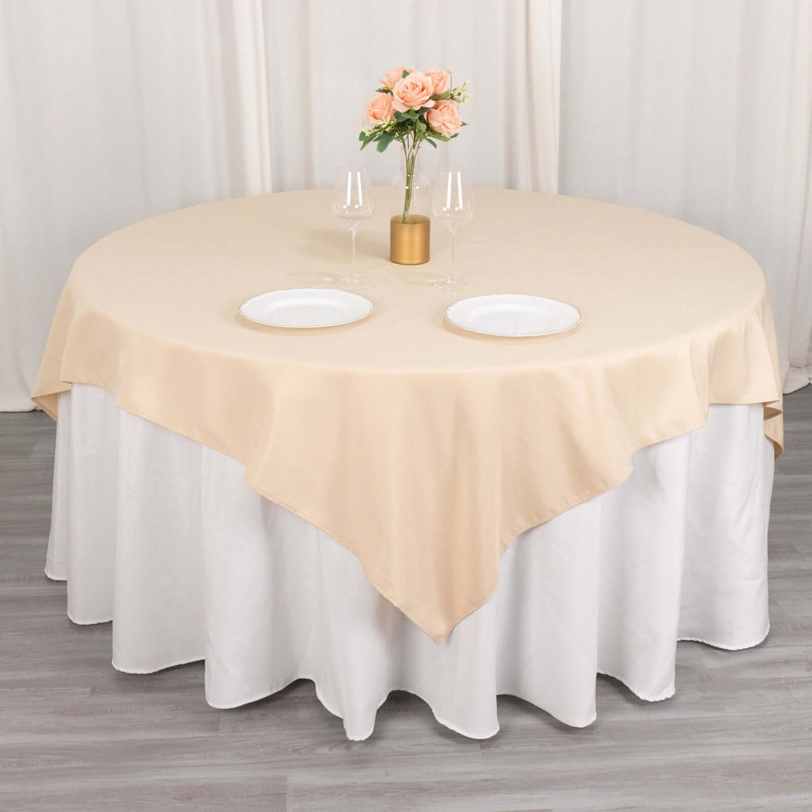 Premium Polyester 70x70 Table Overlay Square Tablecloth Beige 220GSM Wrinkle-Resistant Table Cover