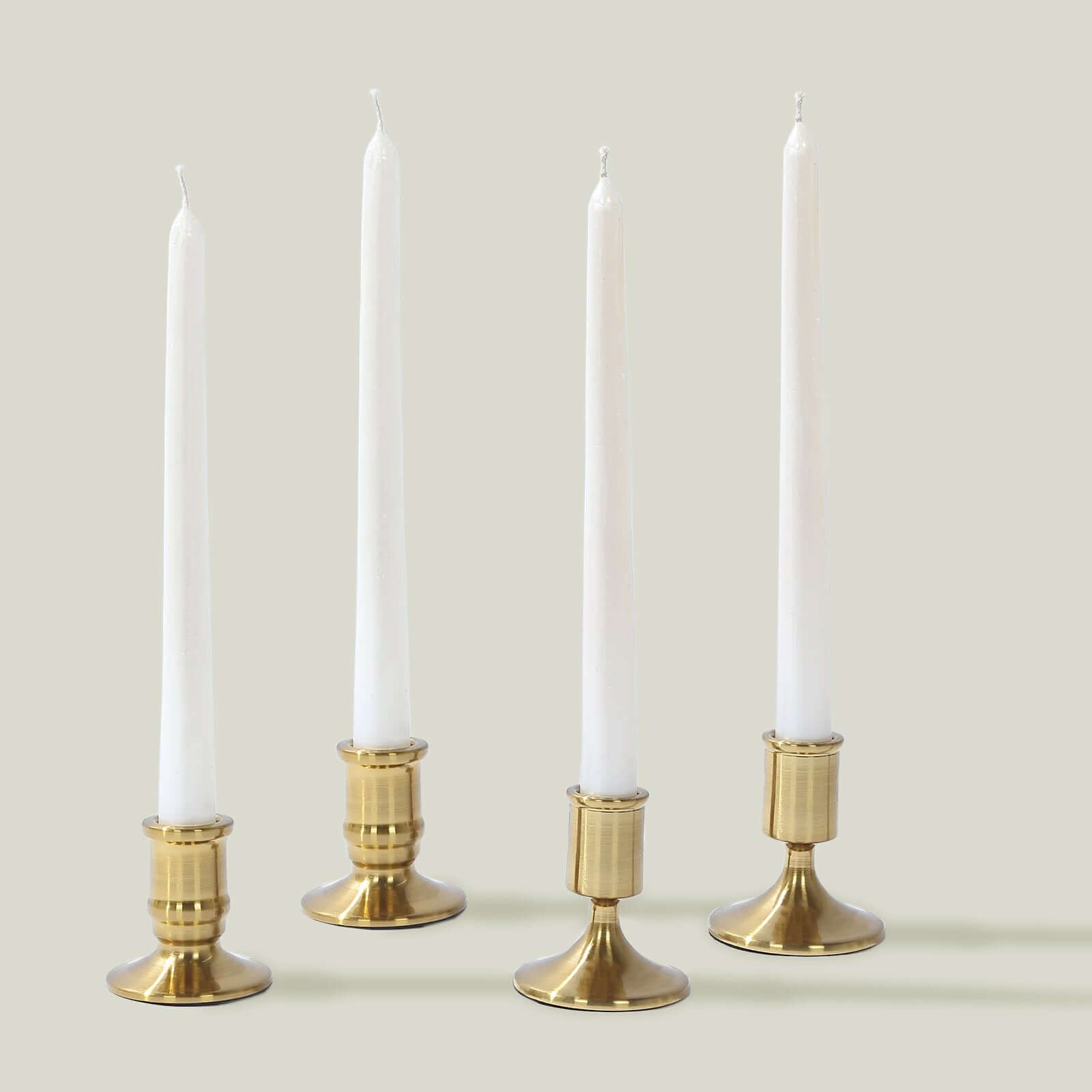 Set of 4 Metal Taper Candle Holders Vintage Gold with Sturdy Round Base - Traditional Pillar Candlestick Holders 2.5, 3