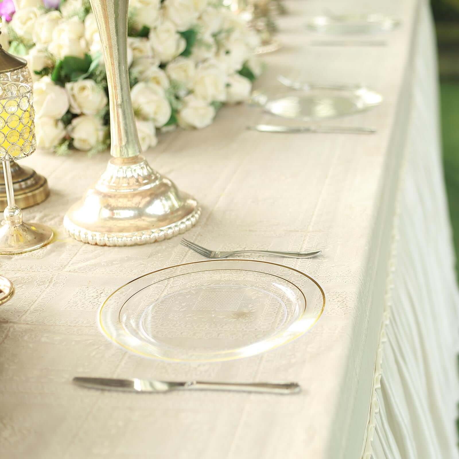 10-Pack Plastic Dinner Plates Clear with Très Chic Gold Rim - Perfect Disposable Party Plates 10